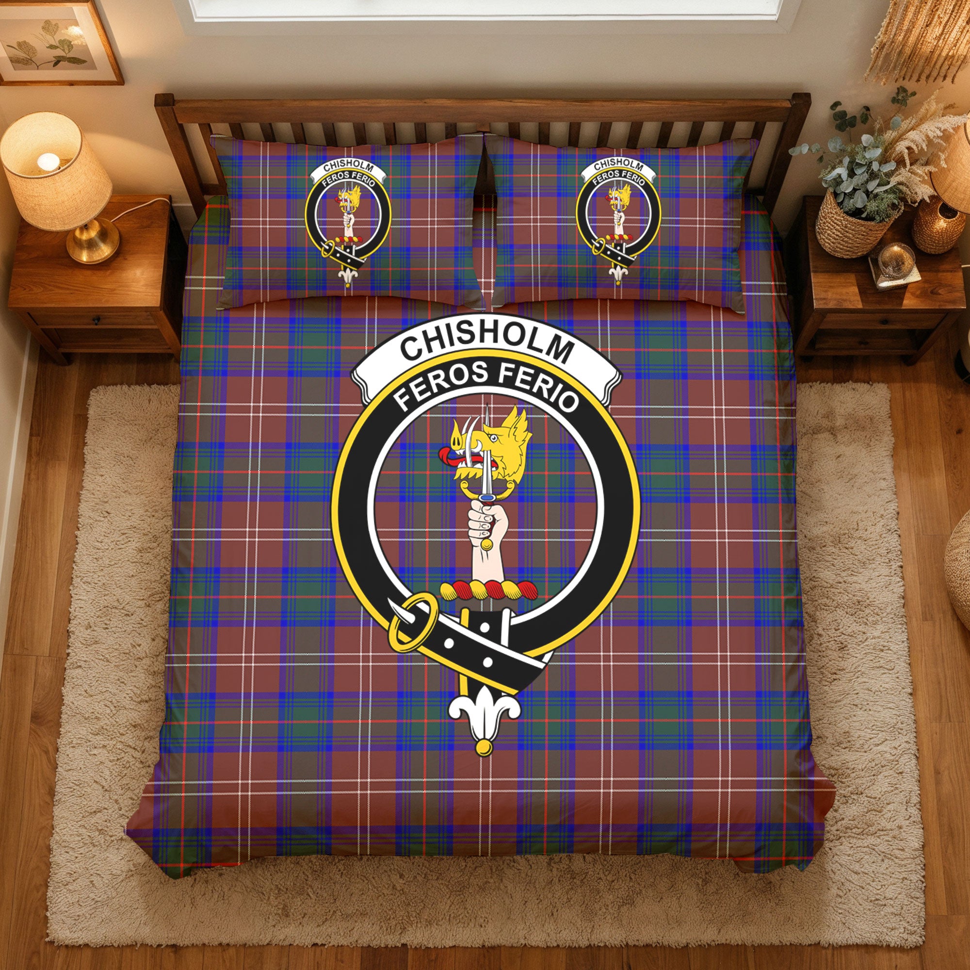 Chisholm Hunting Modern Tartan Crest Bedding Set