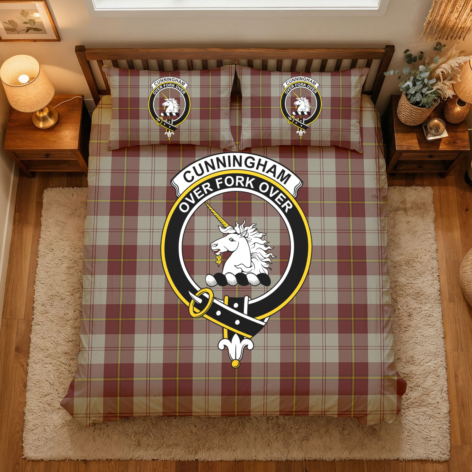 Cunningham Burgundy Dancers Tartan Crest Bedding Set