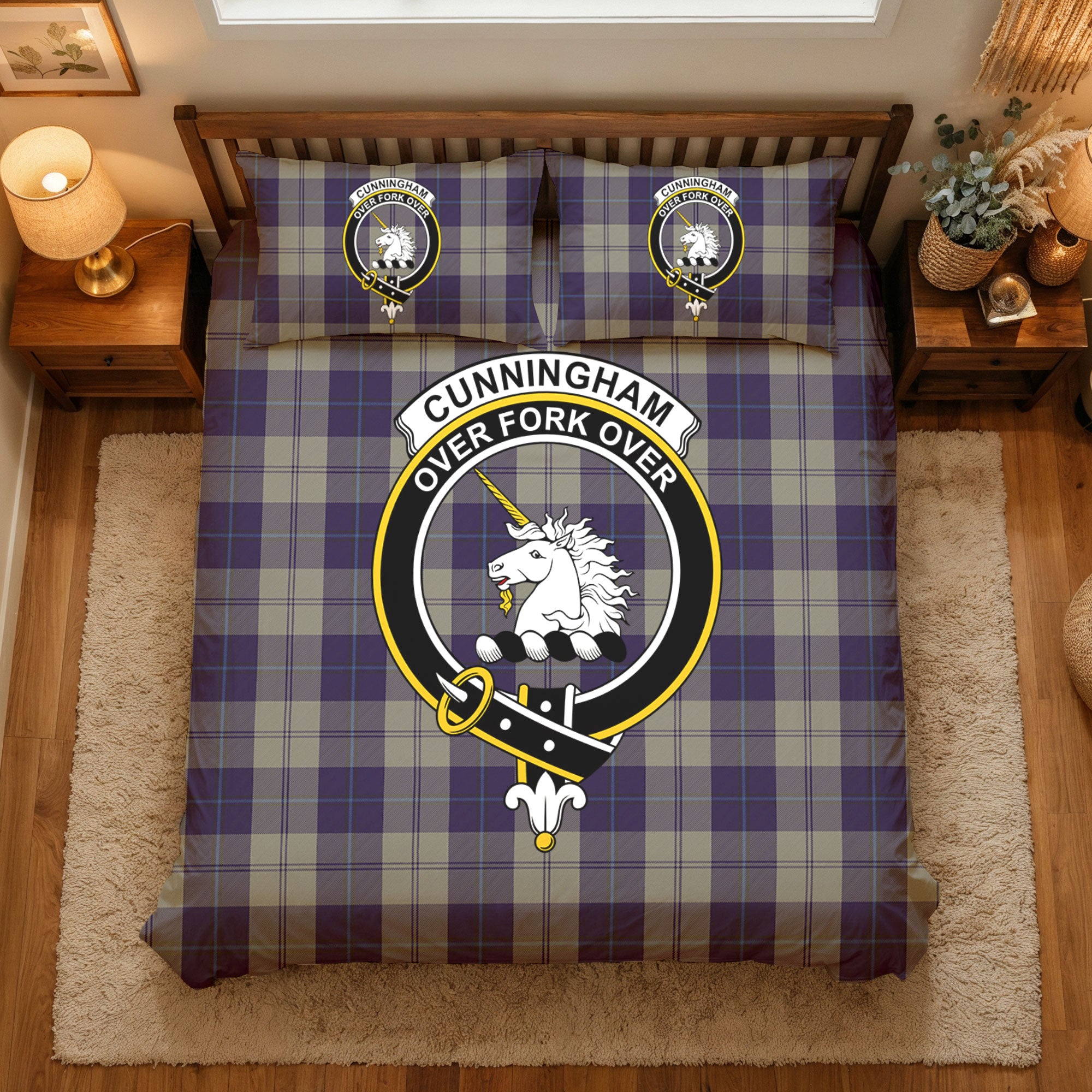 Cunningham Dress Blue Dancers Tartan Crest Bedding Set