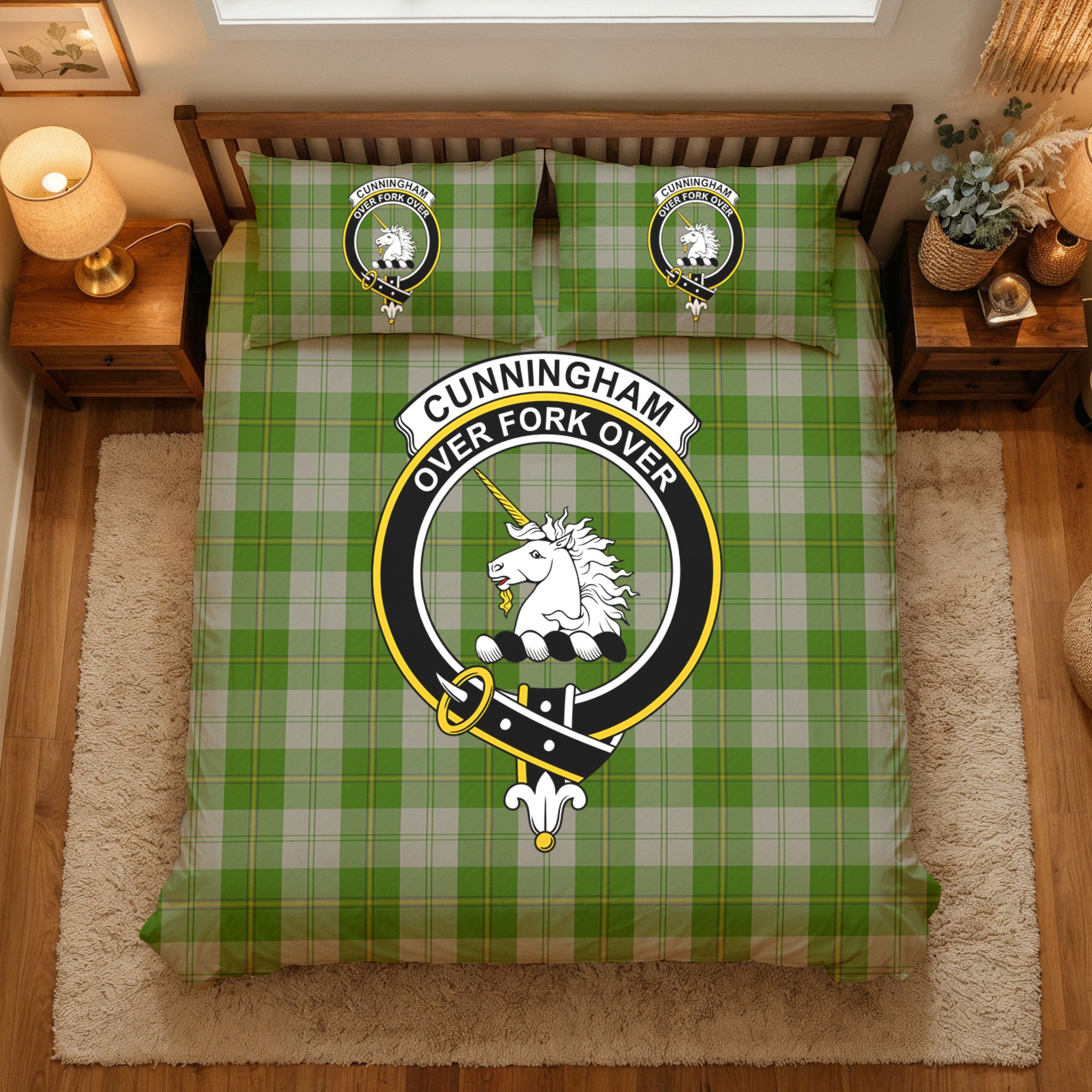 Cunningham Dress Green Dancers Tartan Crest Bedding Set