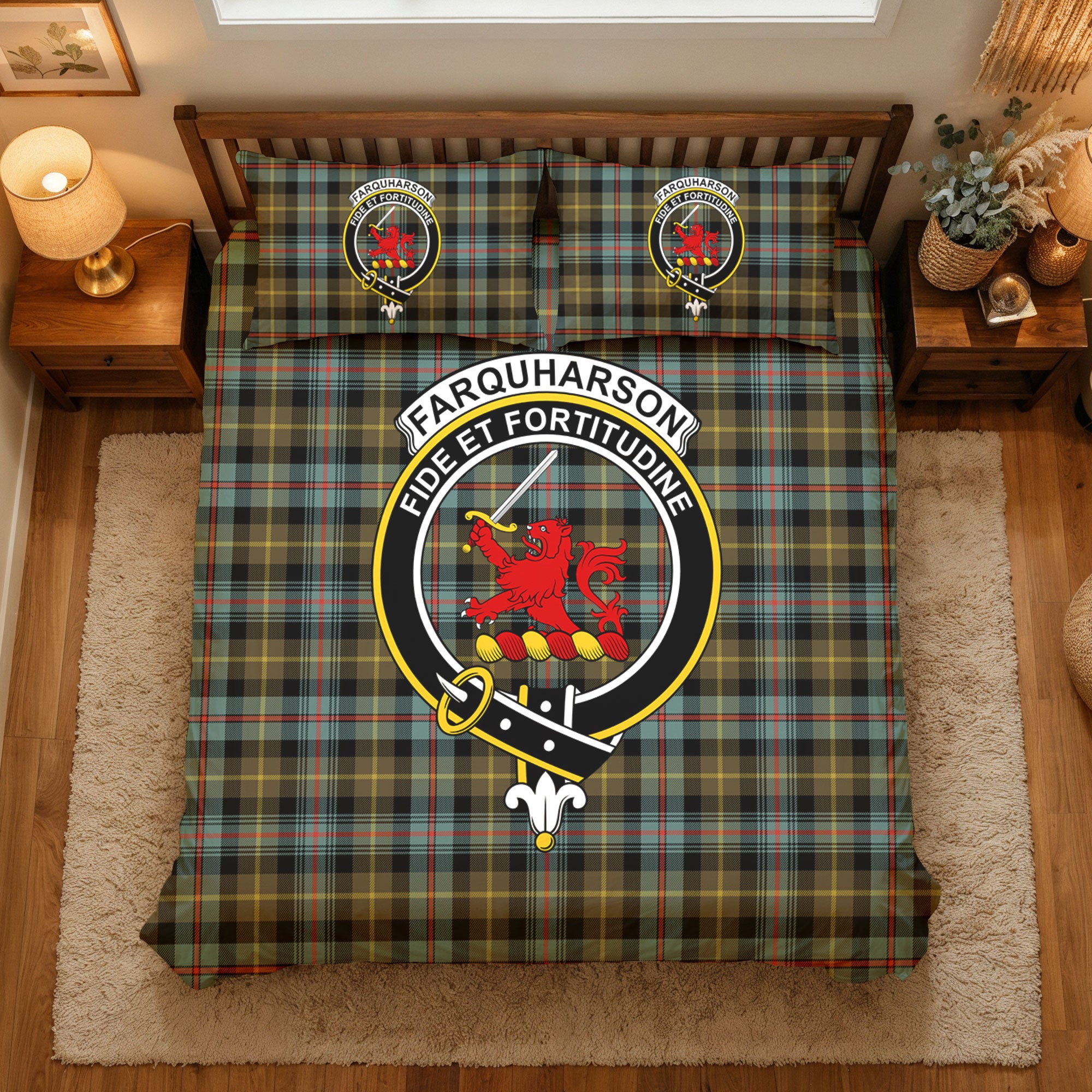 Farquharson Weathered Tartan Crest Bedding Set