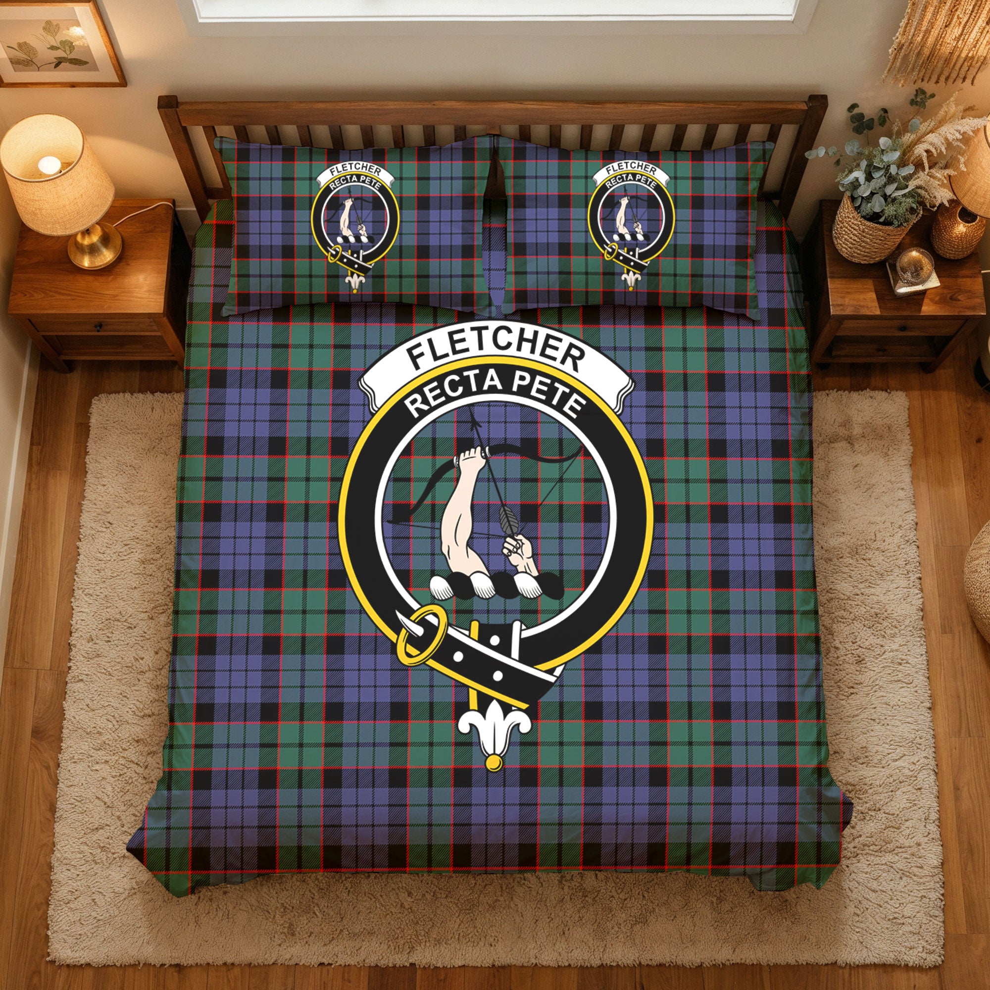 Fletcher Modern Tartan Crest Bedding Set
