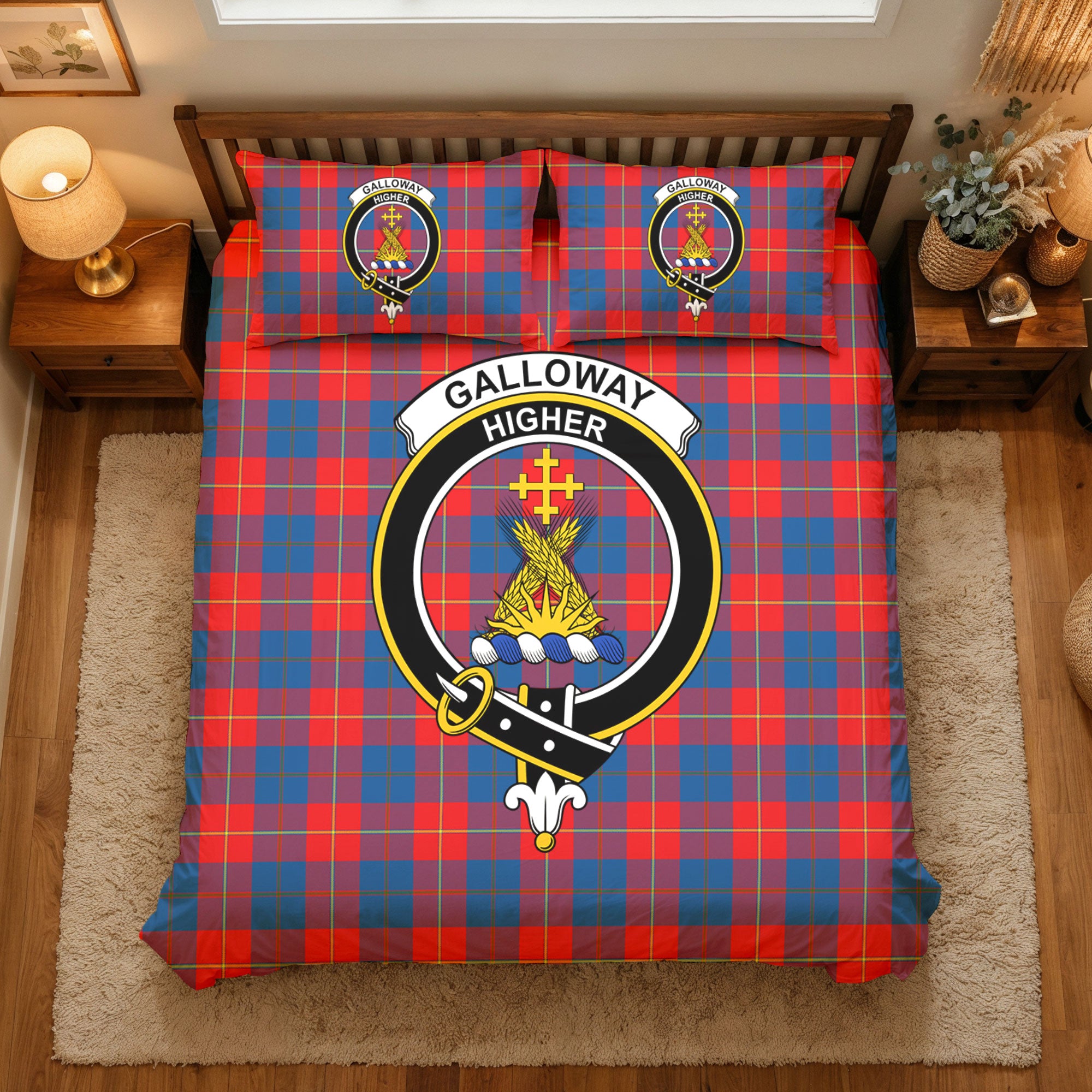 Galloway Red Tartan Crest Bedding Set