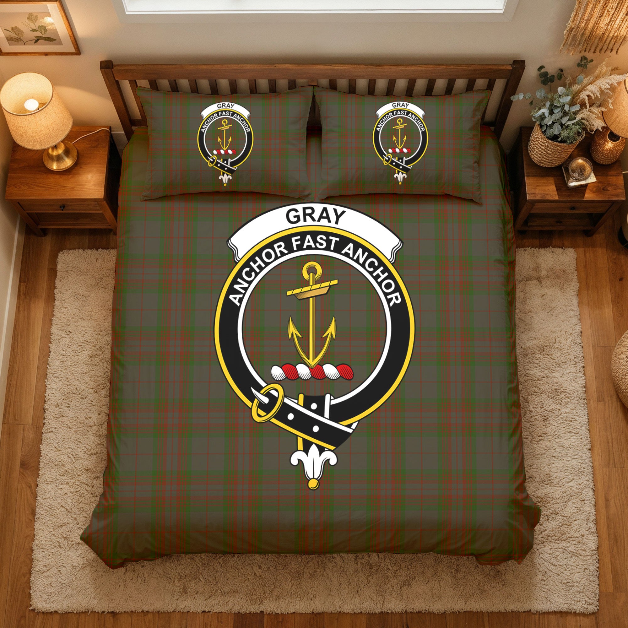 Gray Tartan Crest Bedding Set