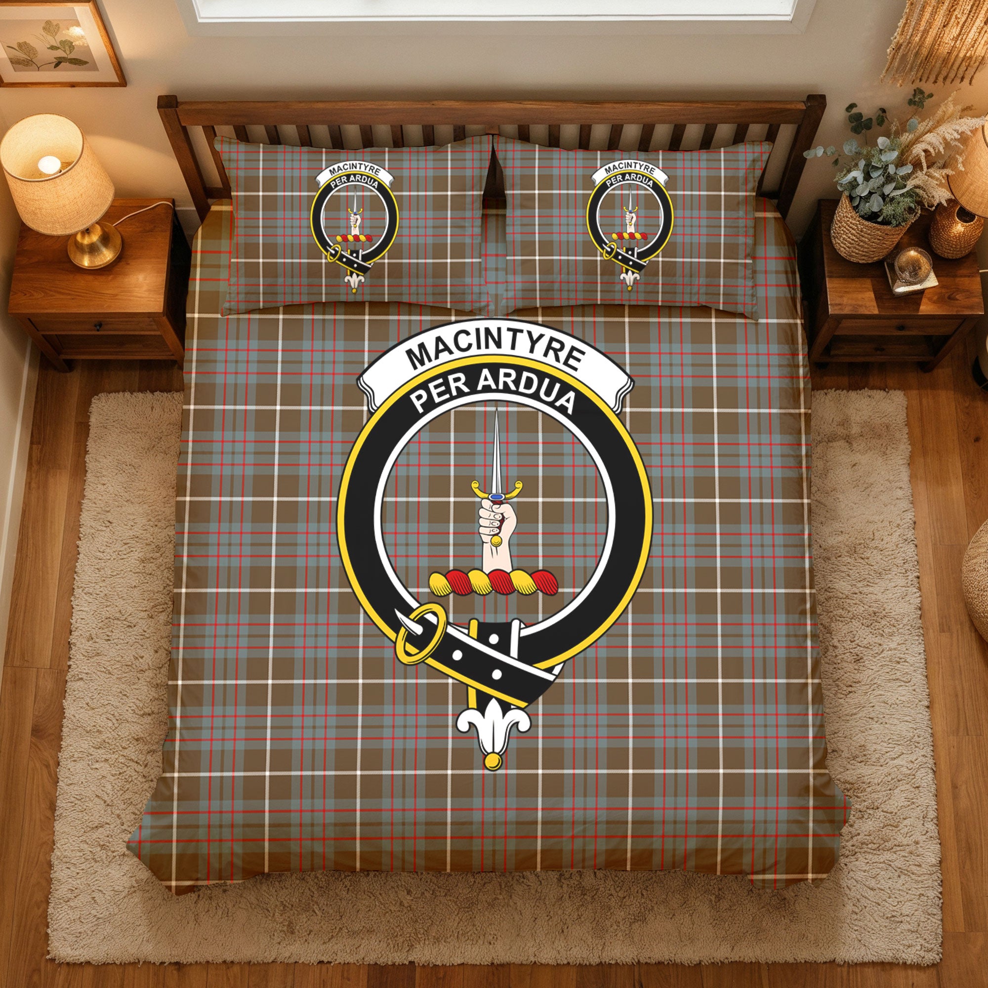 MacIntyre Hunting Weathered Tartan Crest Bedding Set