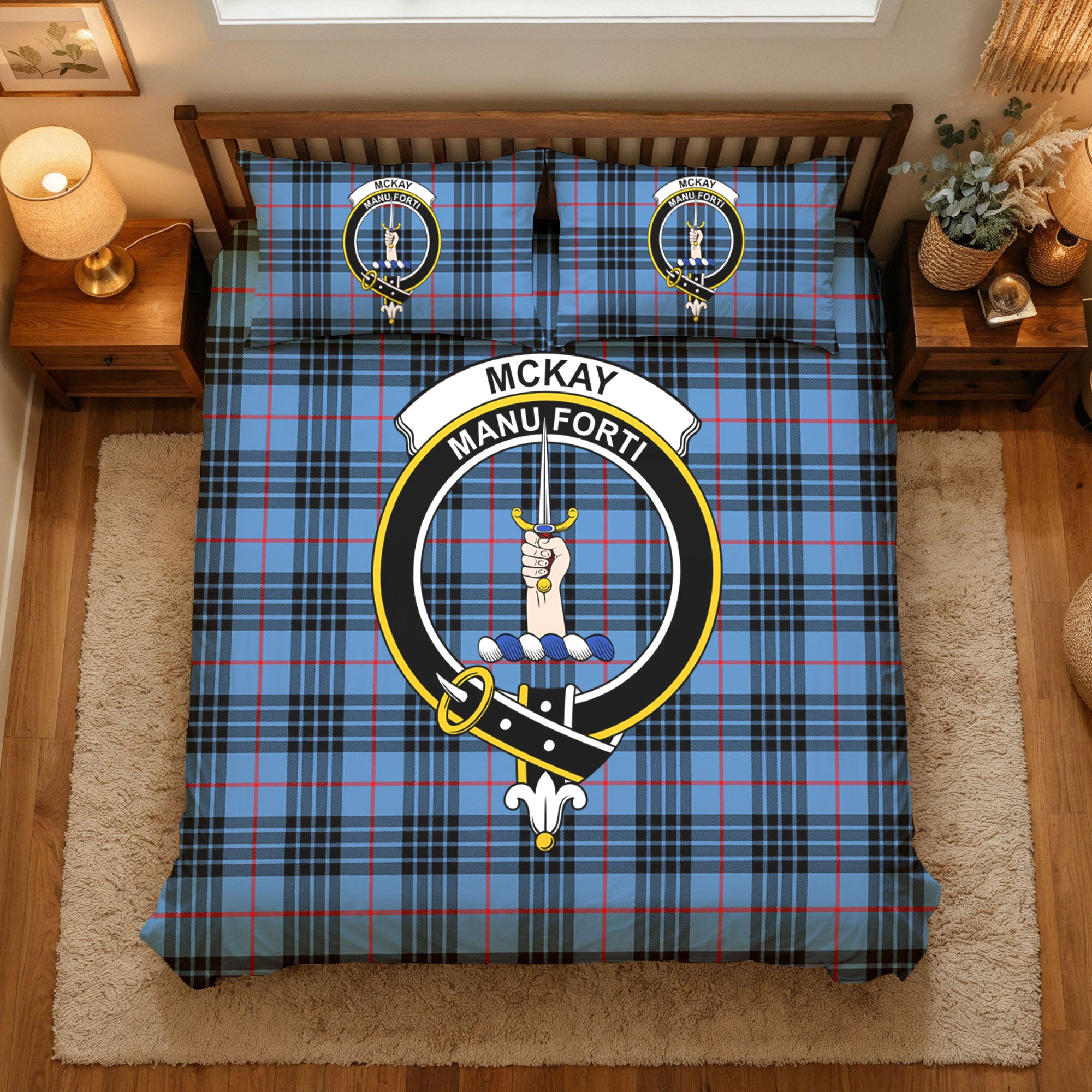 McKay Blue Tartan Crest Bedding Set