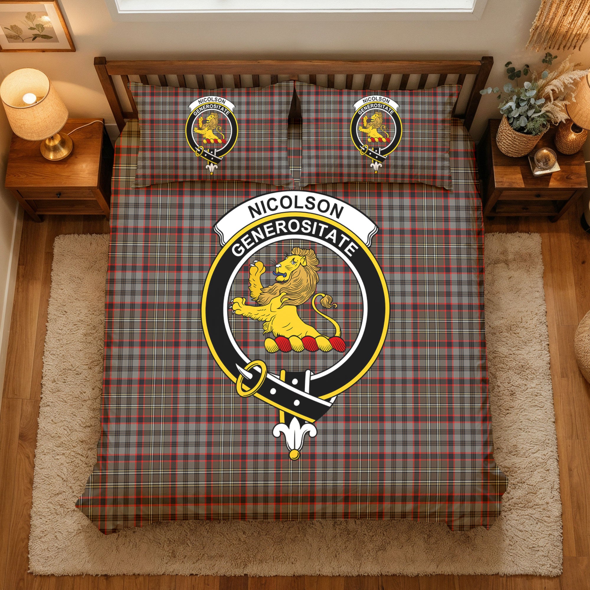 Nicolson Hunting Weathered Tartan Crest Bedding Set