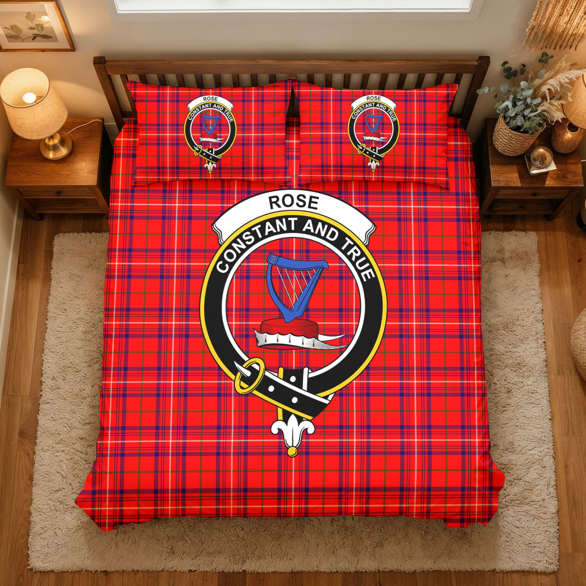 Rose Modern Tartan Crest Bedding Set