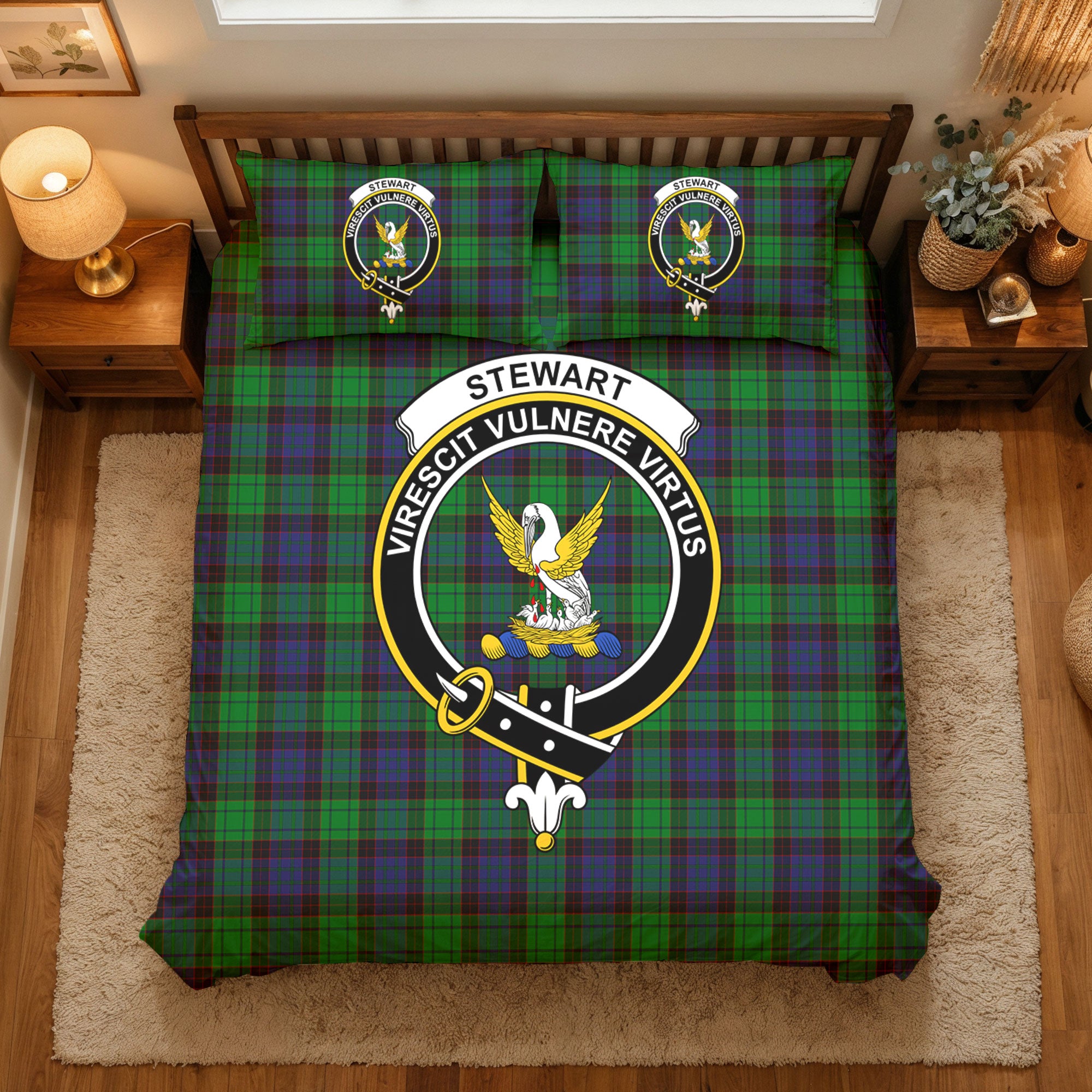 Stewart Old Modern Tartan Crest Bedding Set