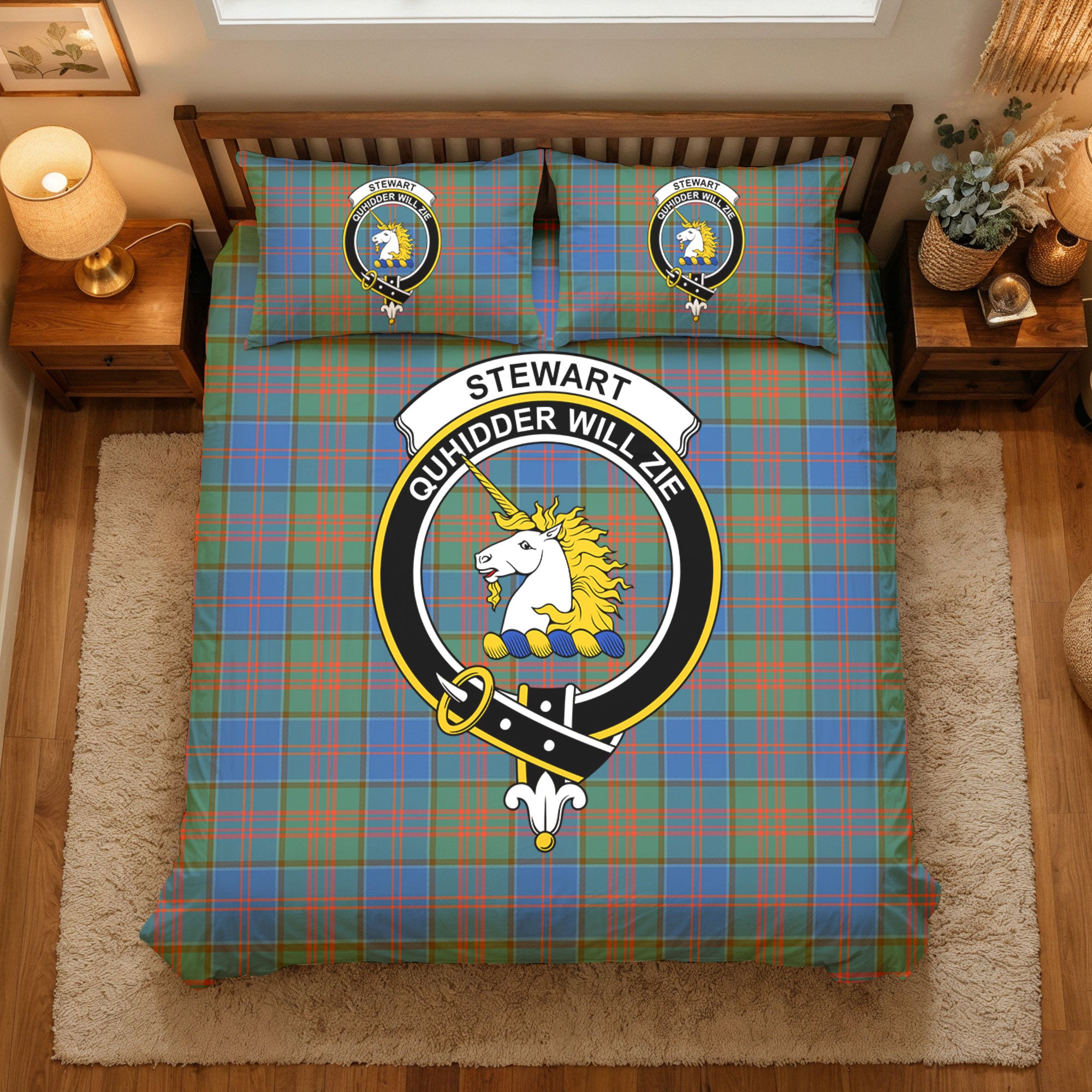 Stewart of Appin Hunting Ancient Tartan Crest Bedding Set