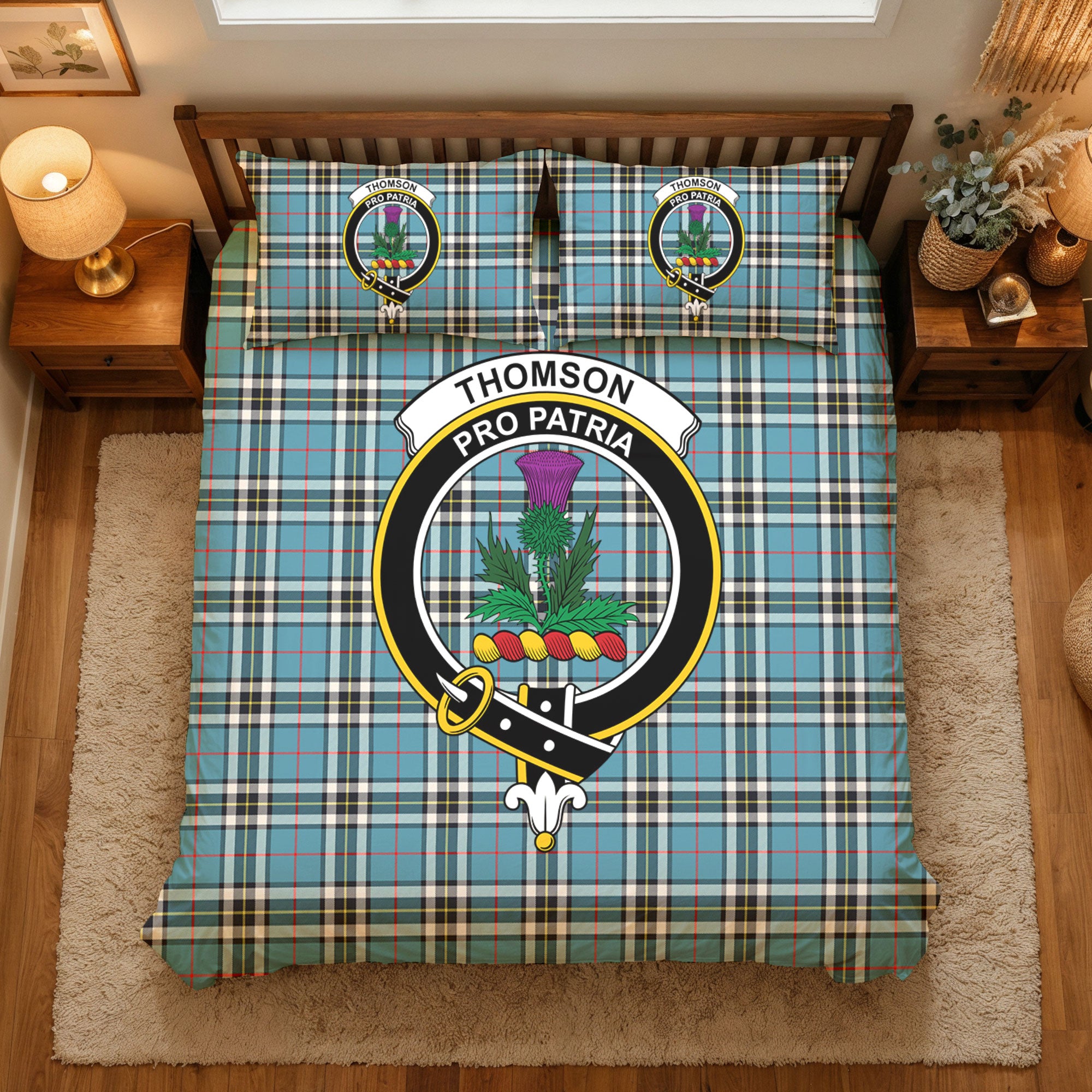 Thomson Blue Tartan Crest Bedding Set