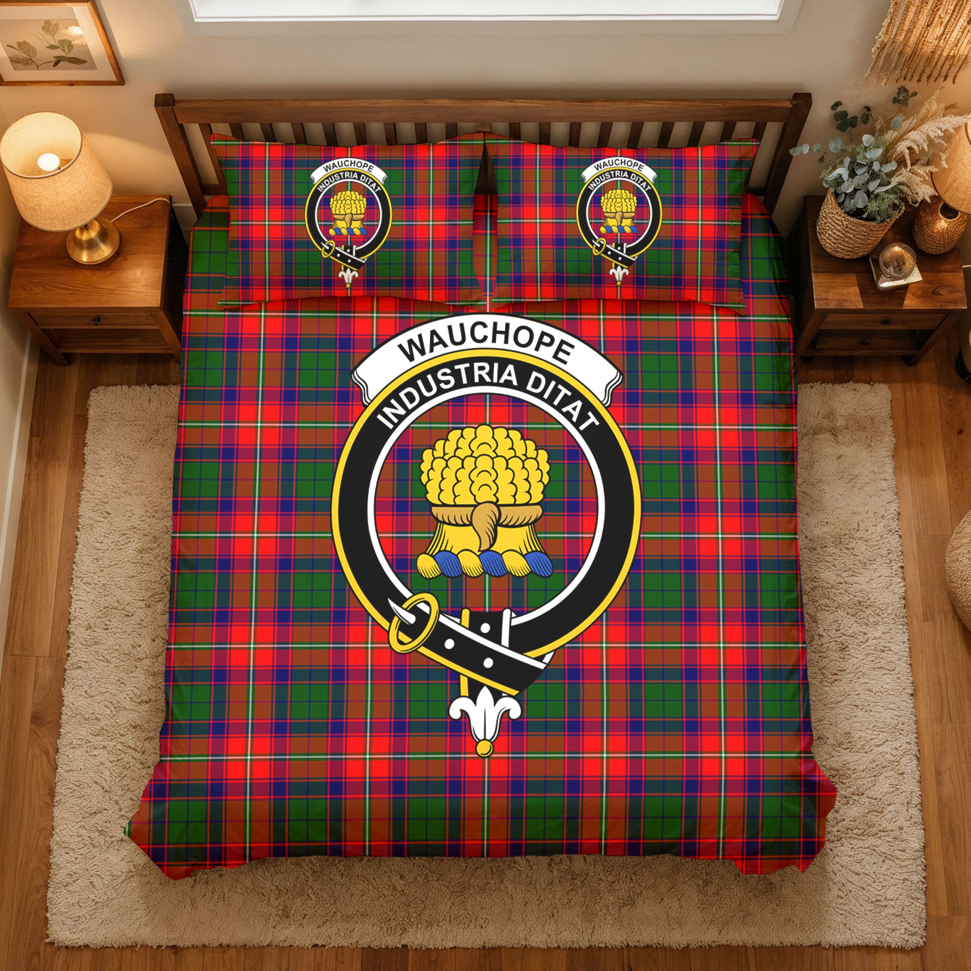 Wauchope (or Waugh) Tartan Crest Bedding Set