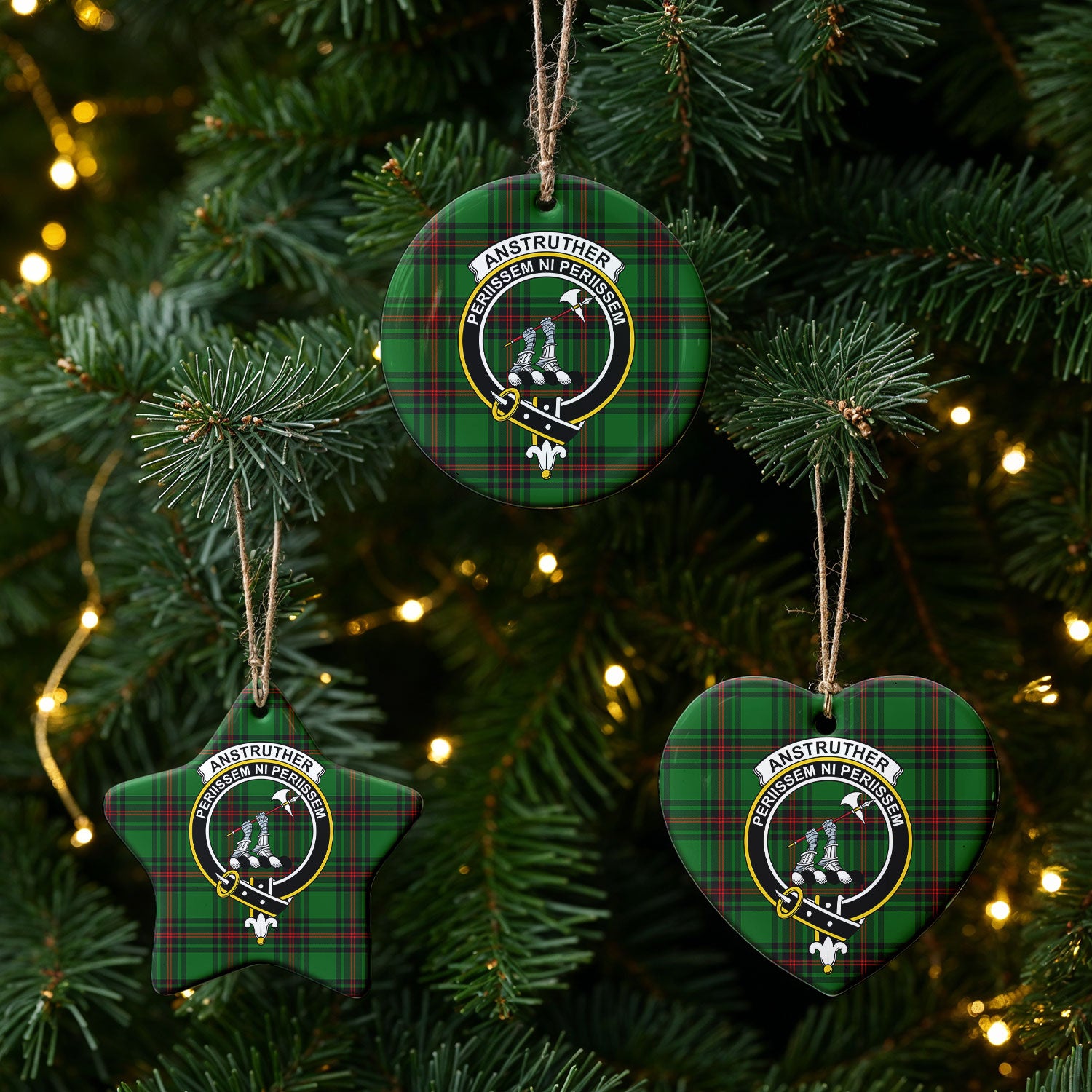 Anstruther Tartan Crest Christmas Ceramic Ornament