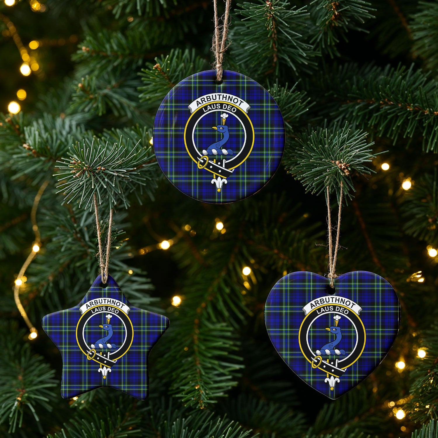 Arbuthnot Modern Tartan Crest Christmas Ceramic Ornament