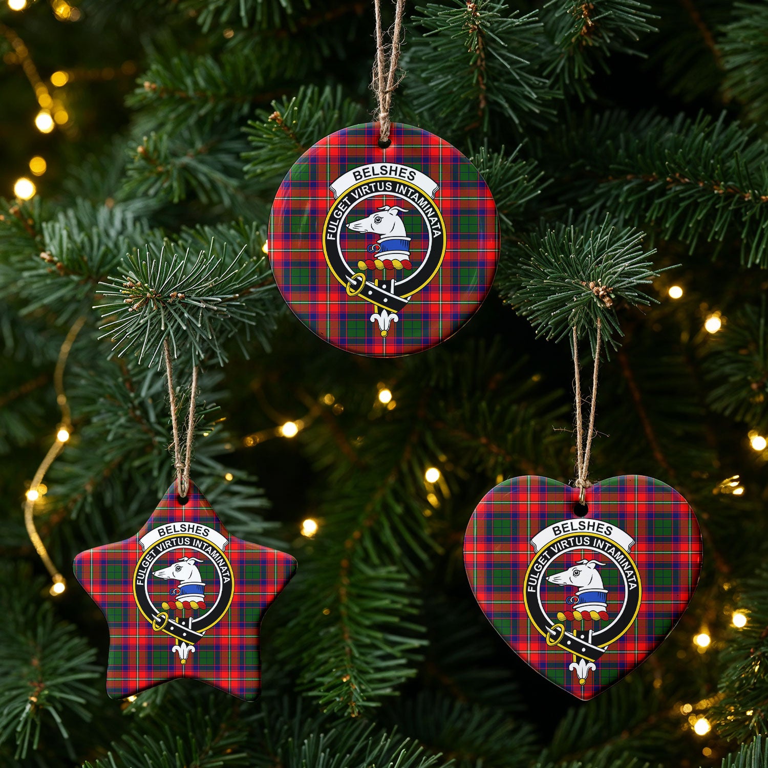 Belshes Tartan Crest Christmas Ceramic Ornament