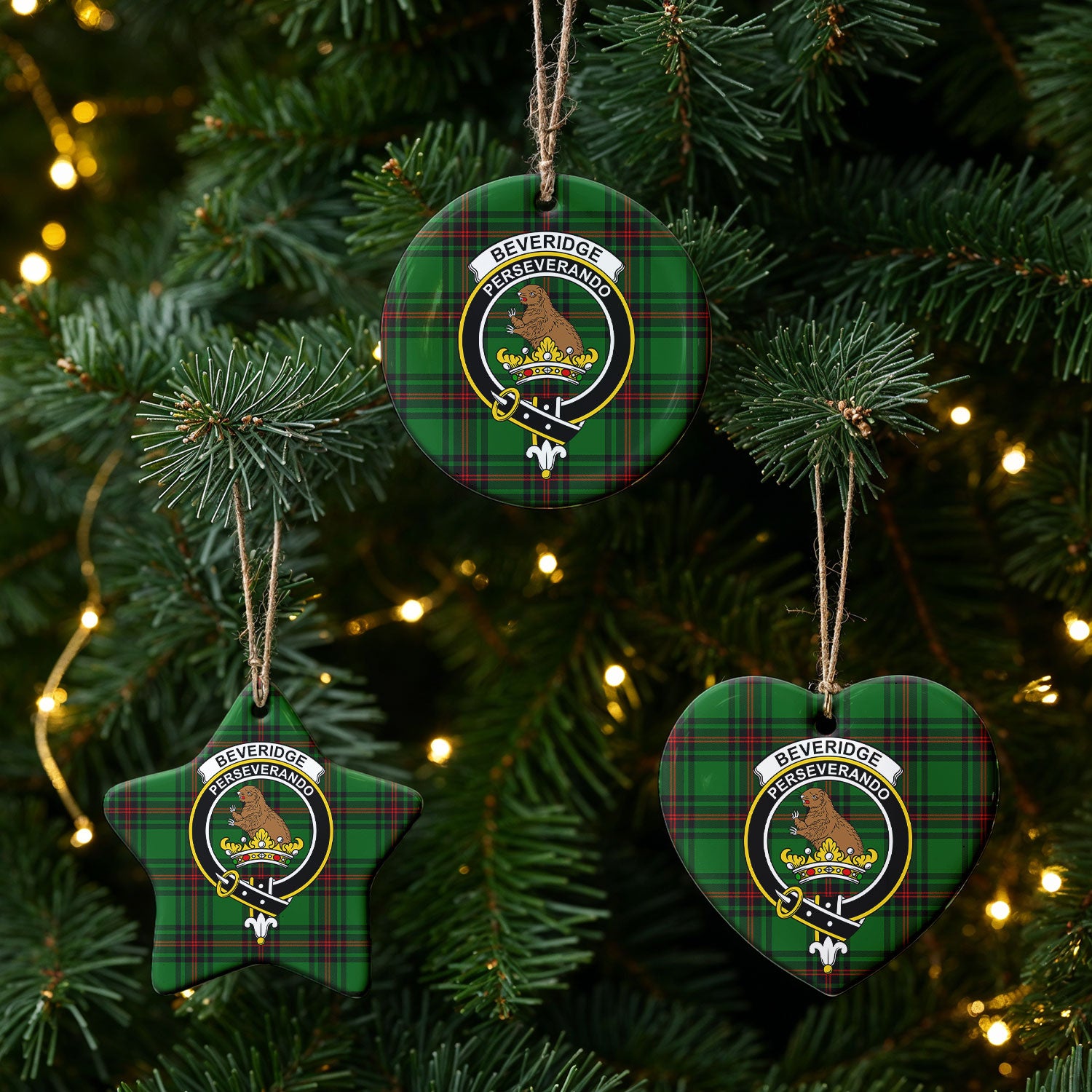 Beveridge Tartan Crest Christmas Ceramic Ornament
