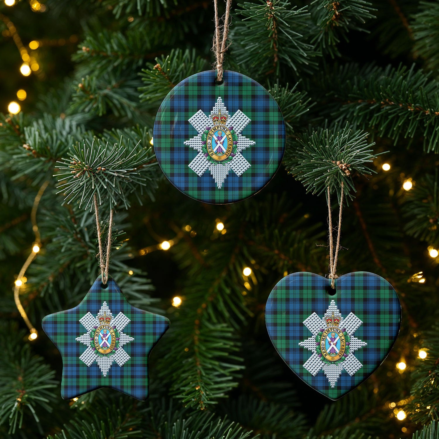 Black Watch Ancient Tartan Crest Christmas Ceramic Ornament