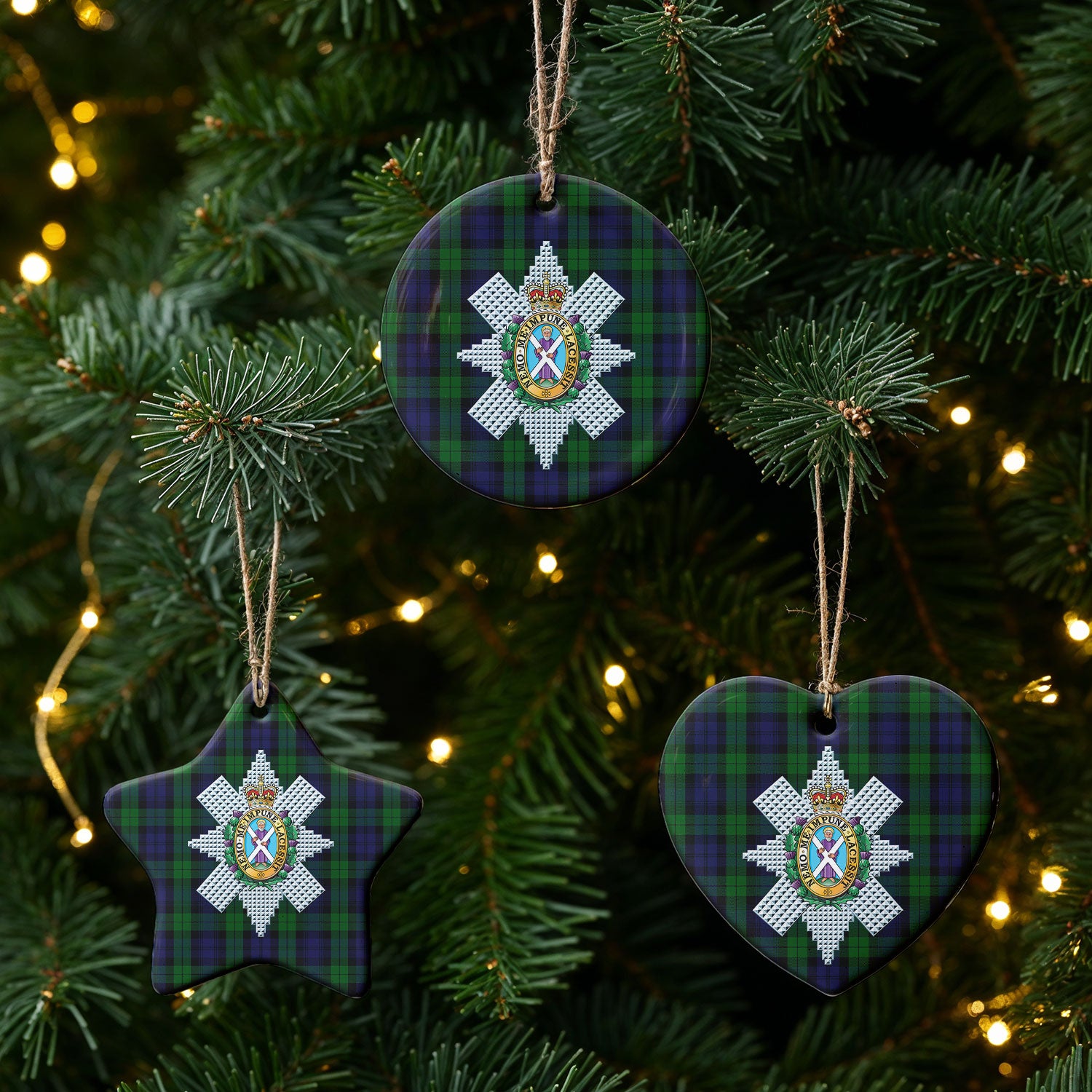Black Watch Tartan Crest Christmas Ceramic Ornament