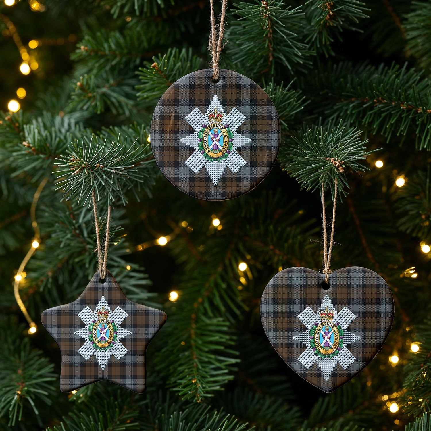 Black Watch Weathered Tartan Crest Christmas Ceramic Ornament