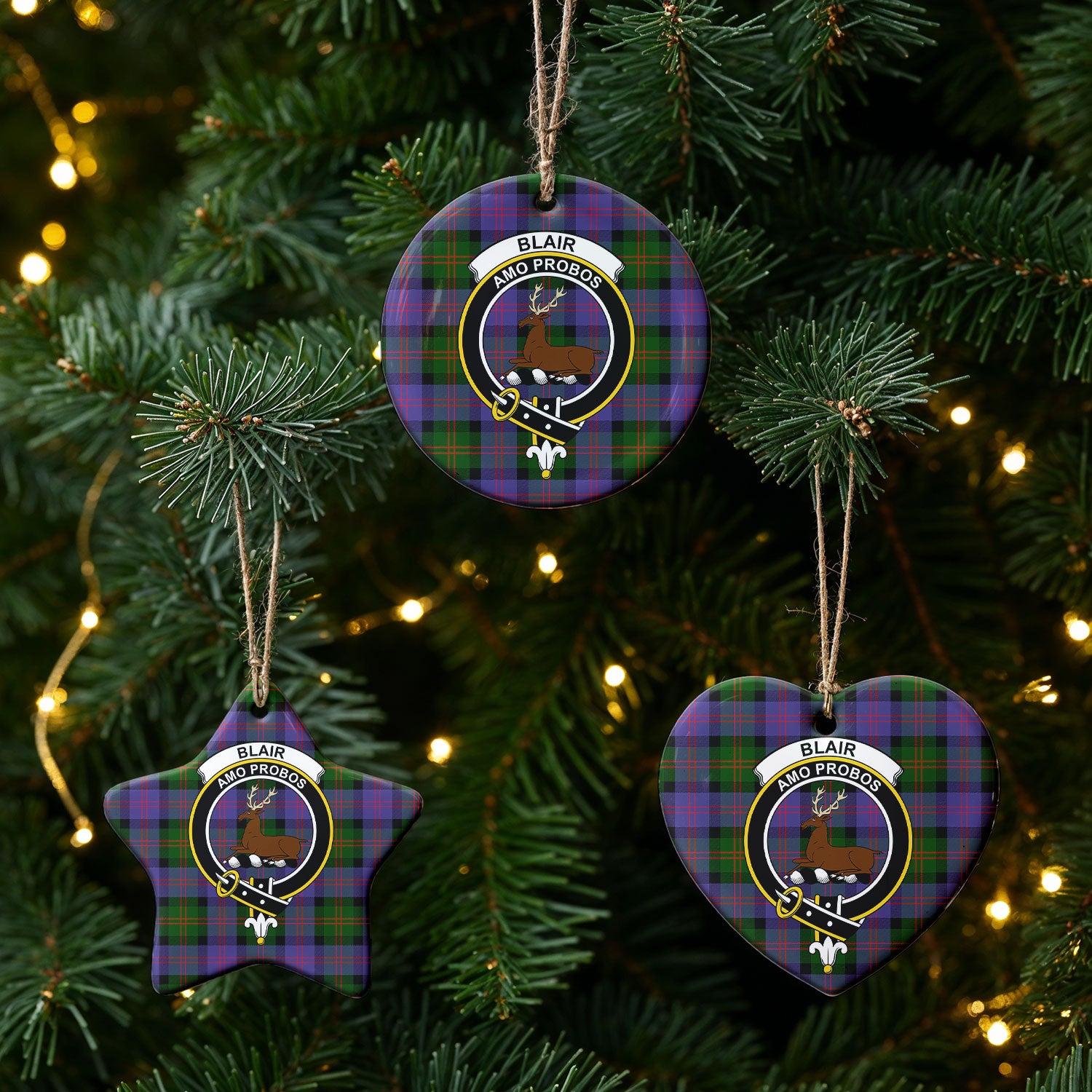 Blair Modern Tartan Crest Christmas Ceramic Ornament