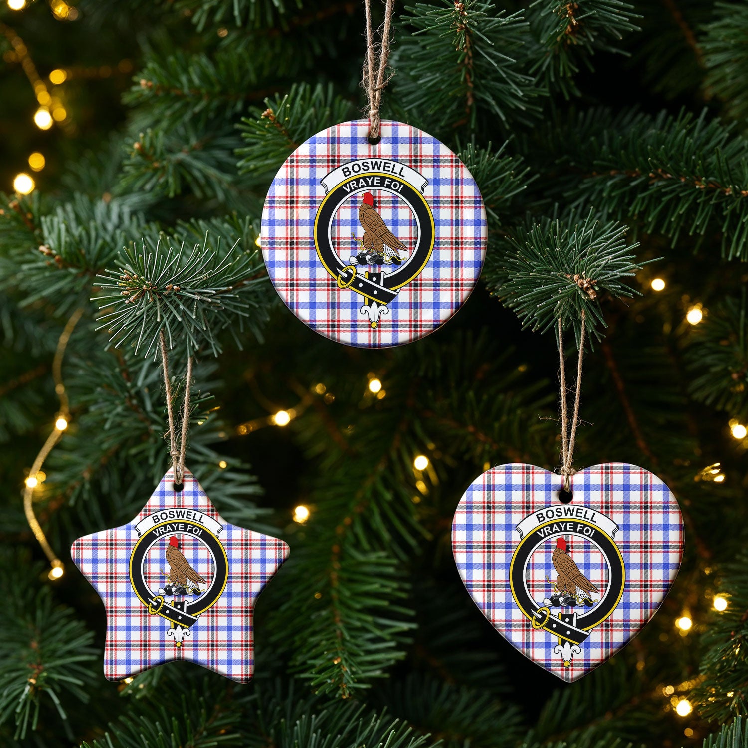 Boswell Modern Tartan Crest Christmas Ceramic Ornament