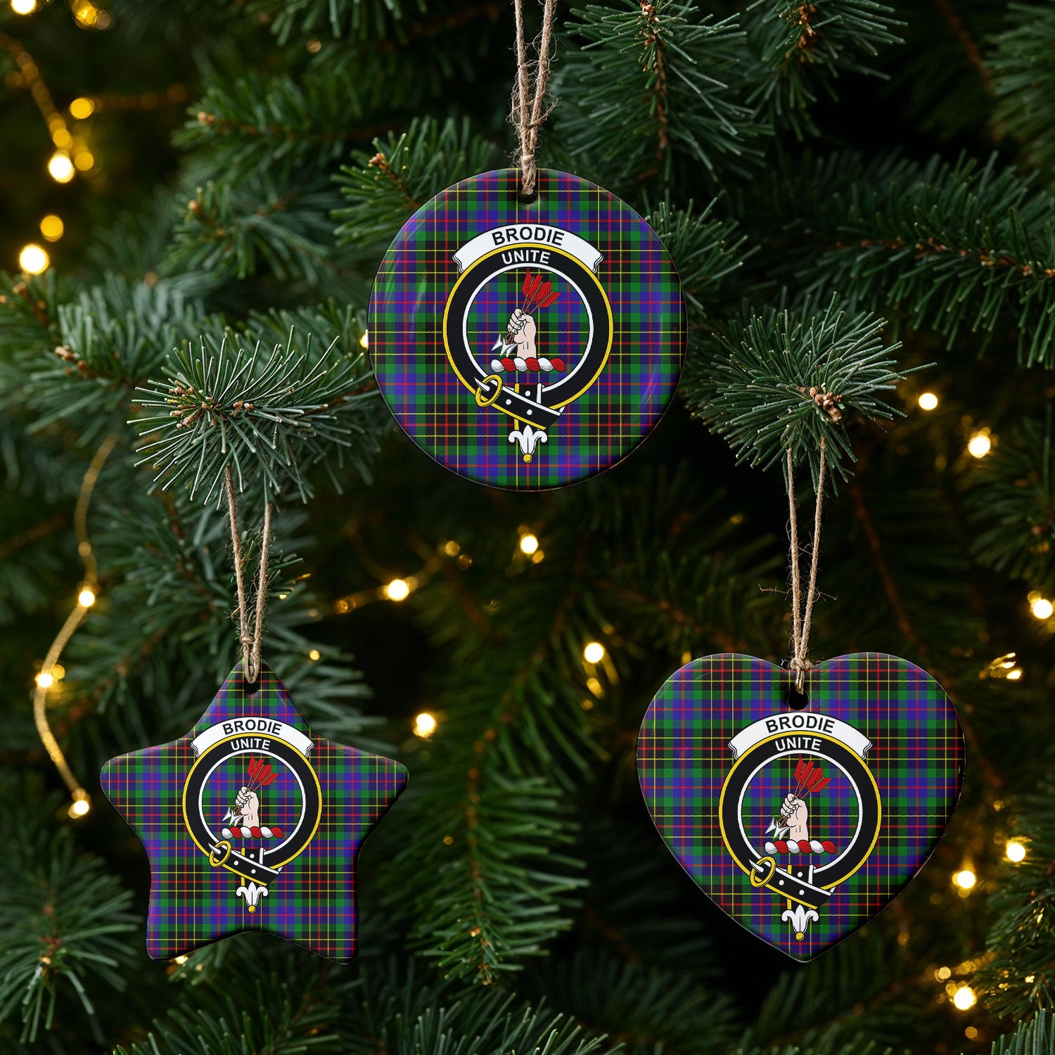 Brodie Hunting Modern Tartan Crest Christmas Ceramic Ornament