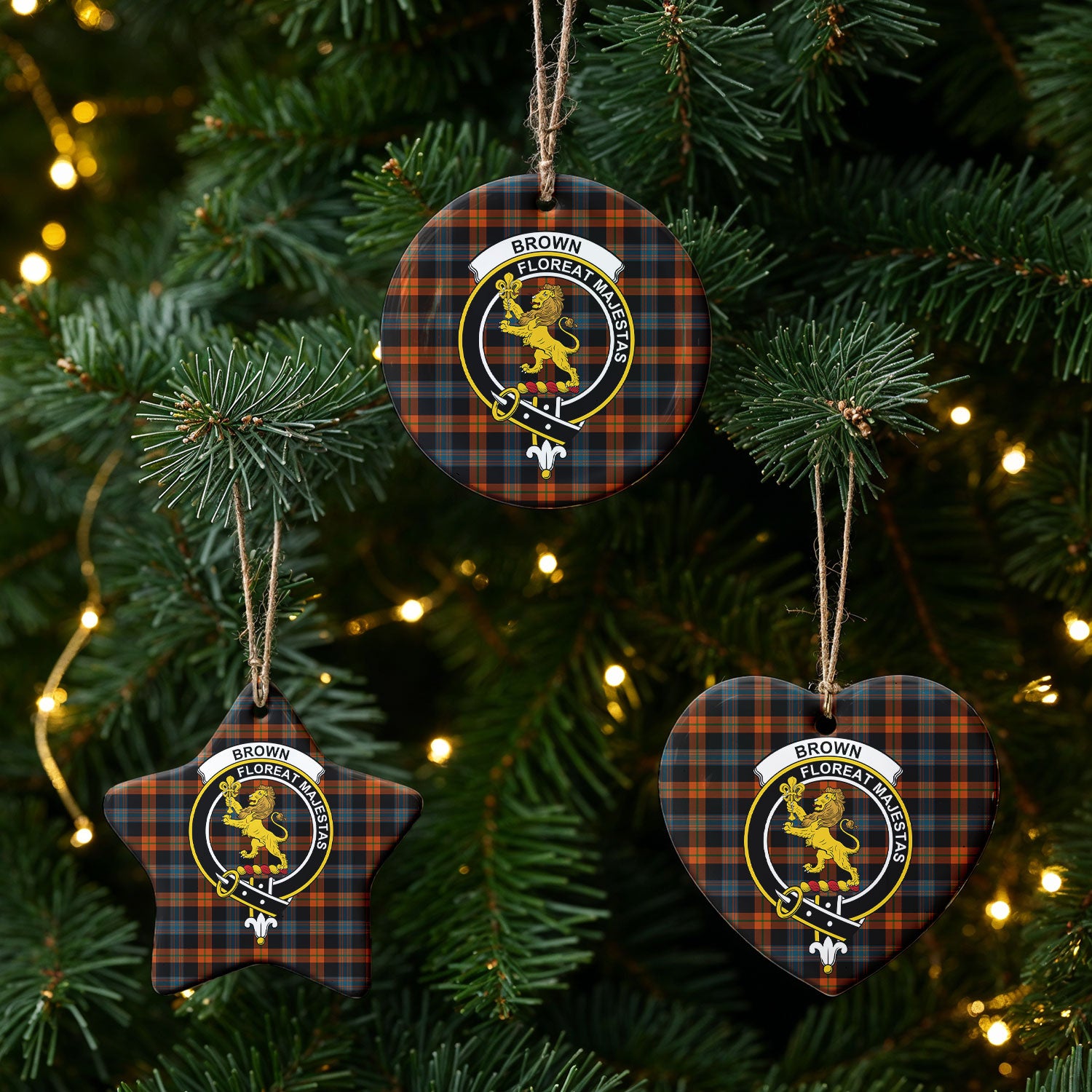 Brown Ancient Tartan Crest Christmas Ceramic Ornament