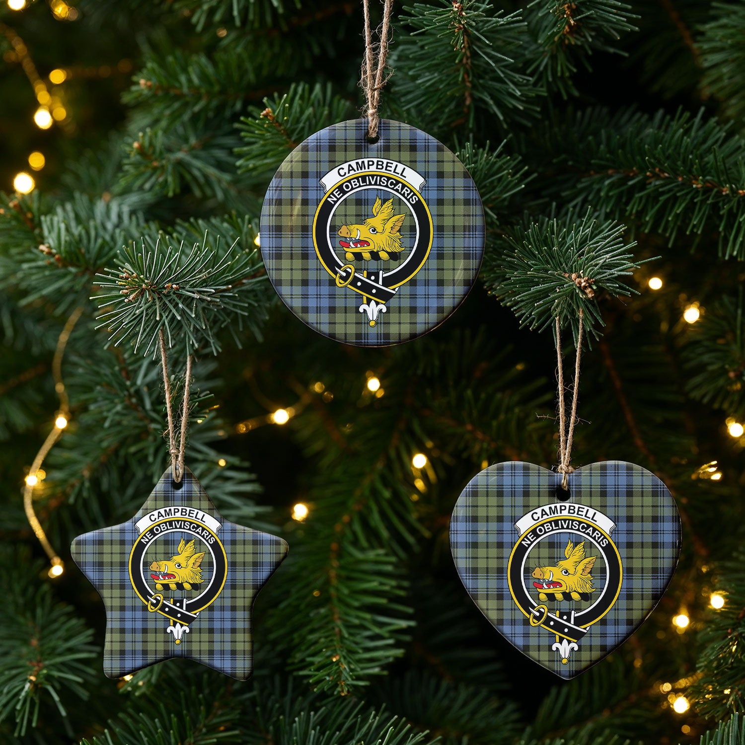 Campbell Faded Tartan Crest Christmas Ceramic Ornament