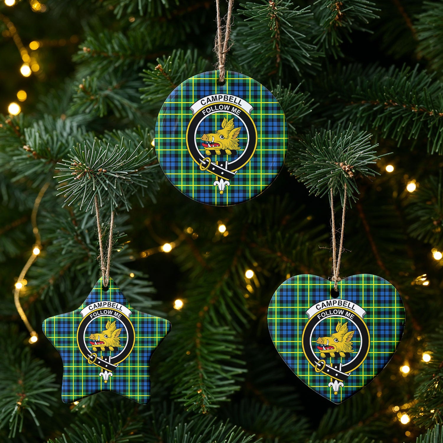 Campbell of Breadalbane Ancient Tartan Crest Christmas Ceramic Ornament