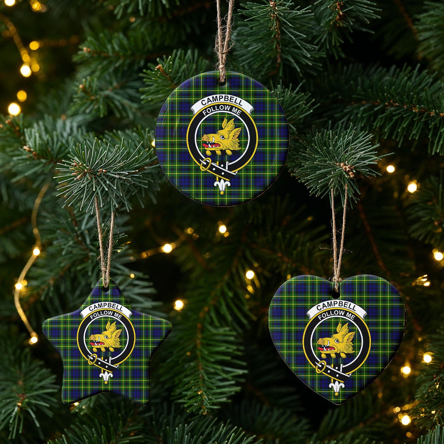 Campbell of Breadalbane Modern Tartan Crest Christmas Ceramic Ornament