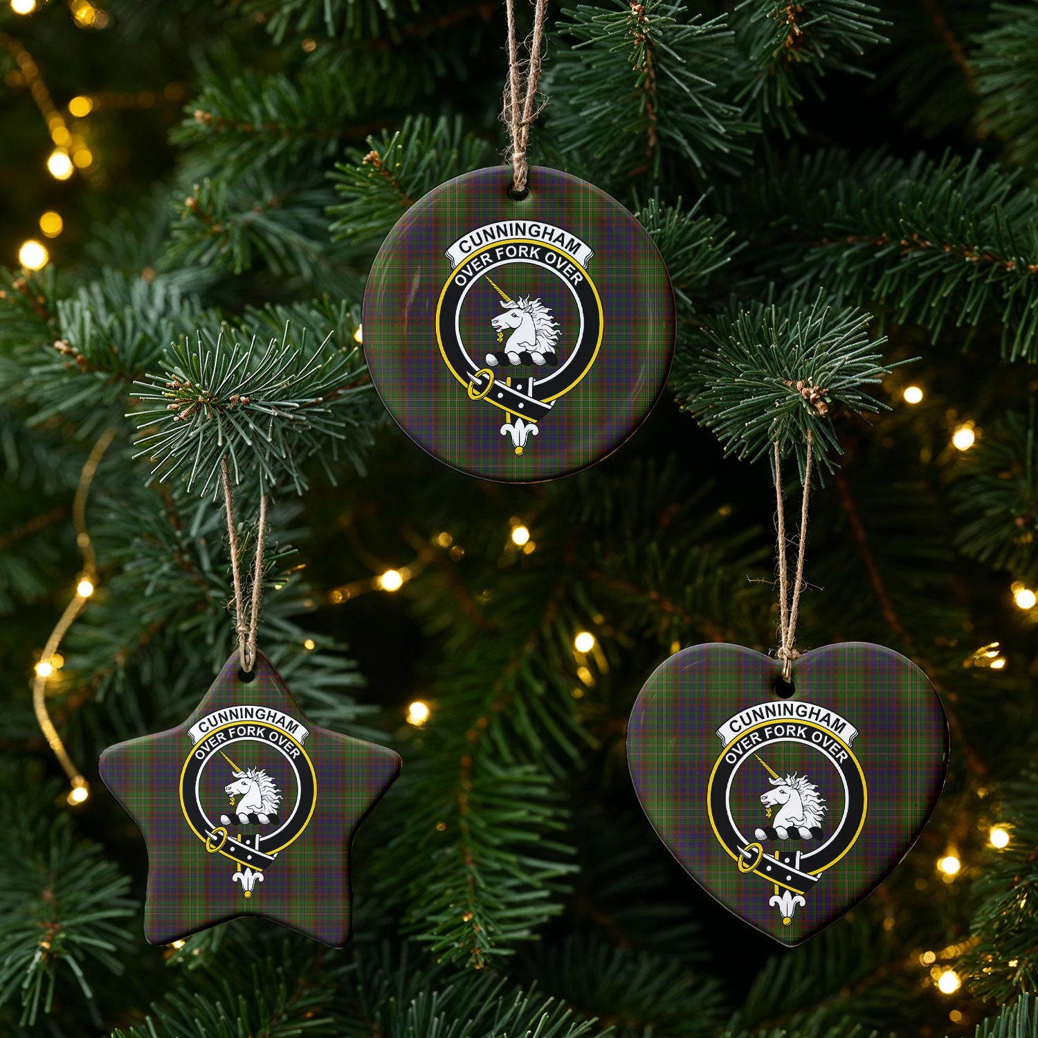 Cunningham Hunting Modern Tartan Crest Christmas Ceramic Ornament