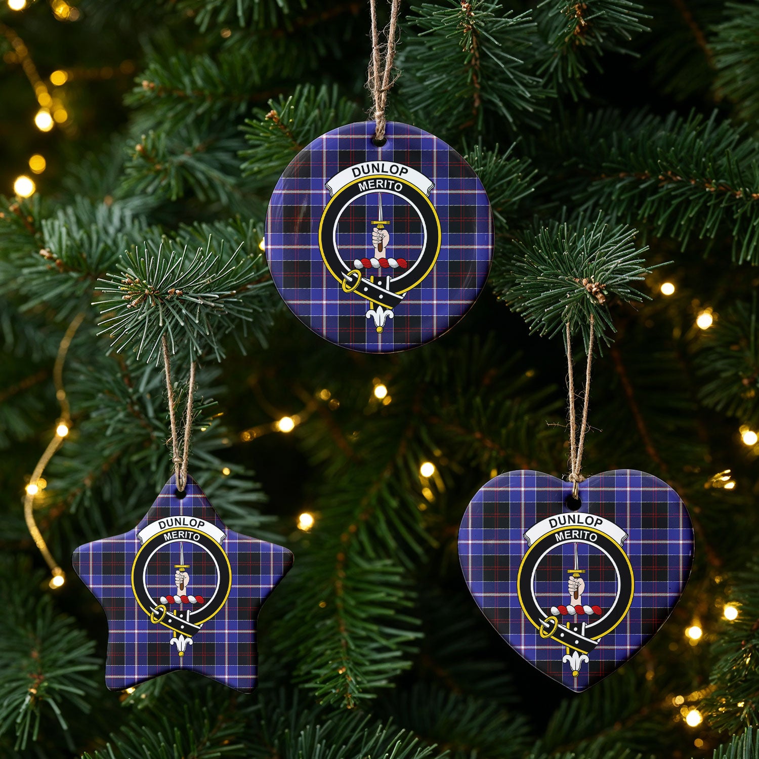 Dunlop Modern Tartan Crest Christmas Ceramic Ornament