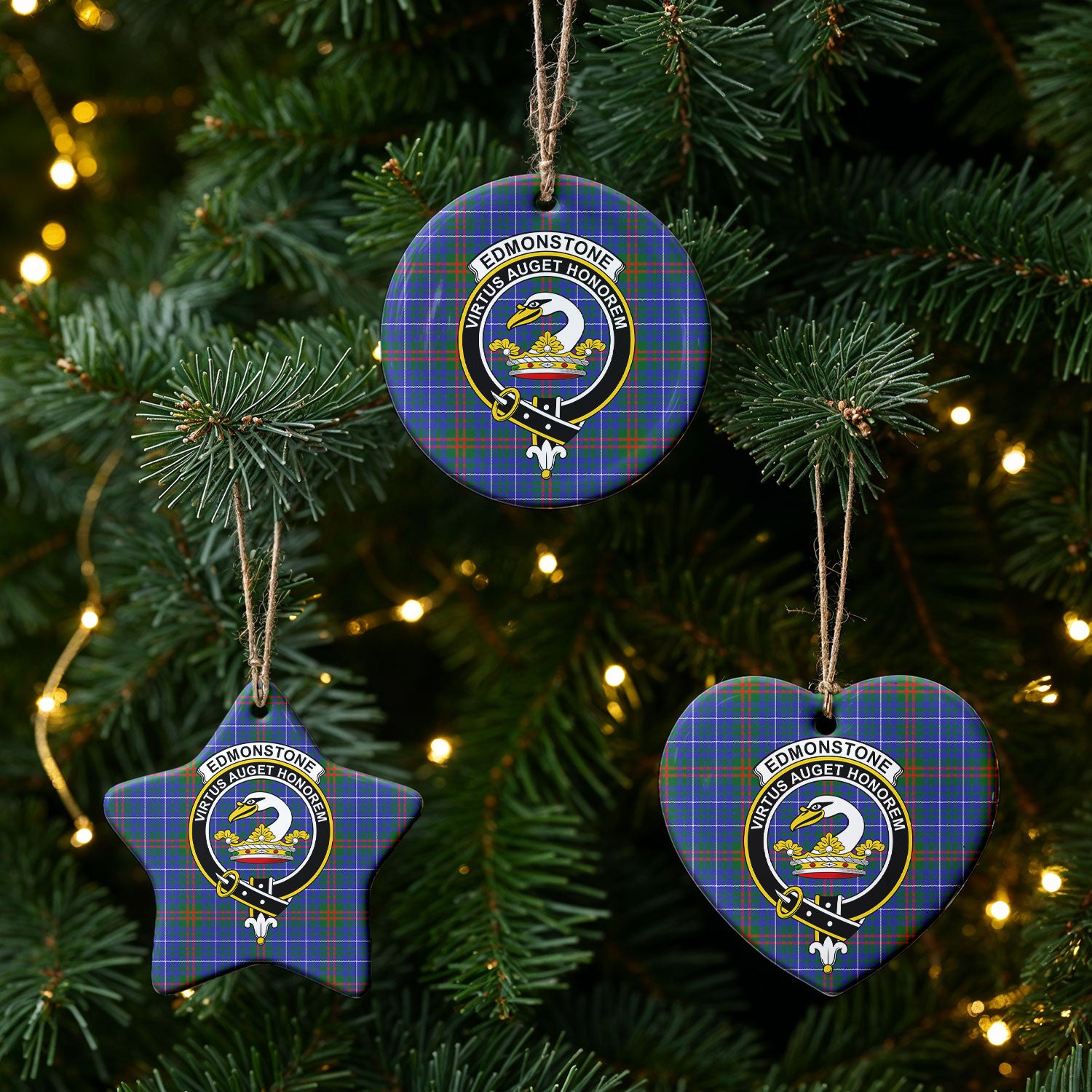 Edmonstone Tartan Crest Christmas Ceramic Ornament