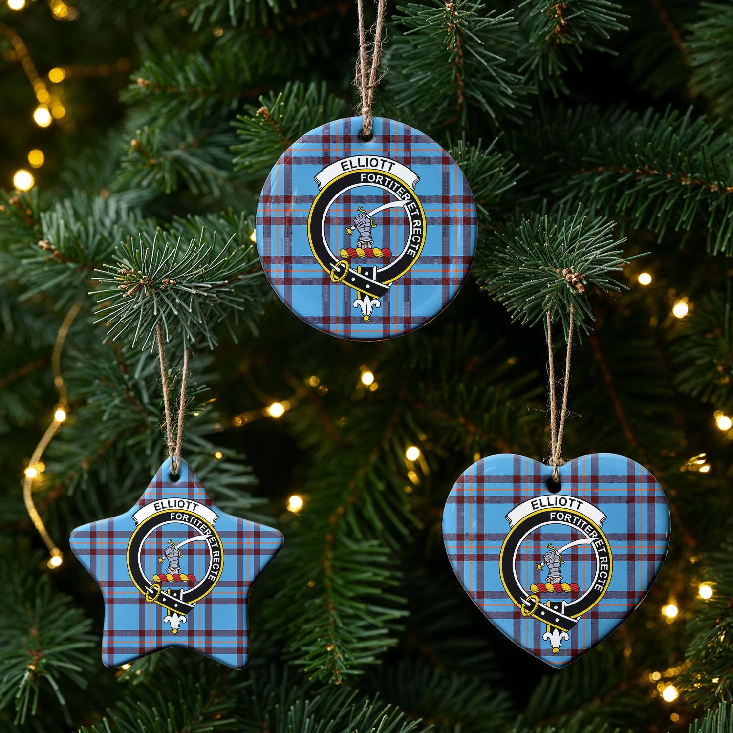 Elliott Ancient Tartan Crest Christmas Ceramic Ornament