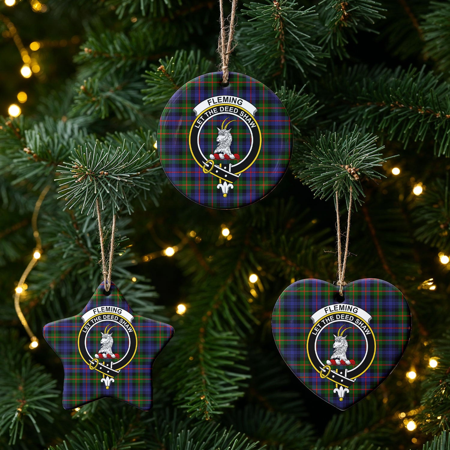 Fleming Tartan Crest Christmas Ceramic Ornament