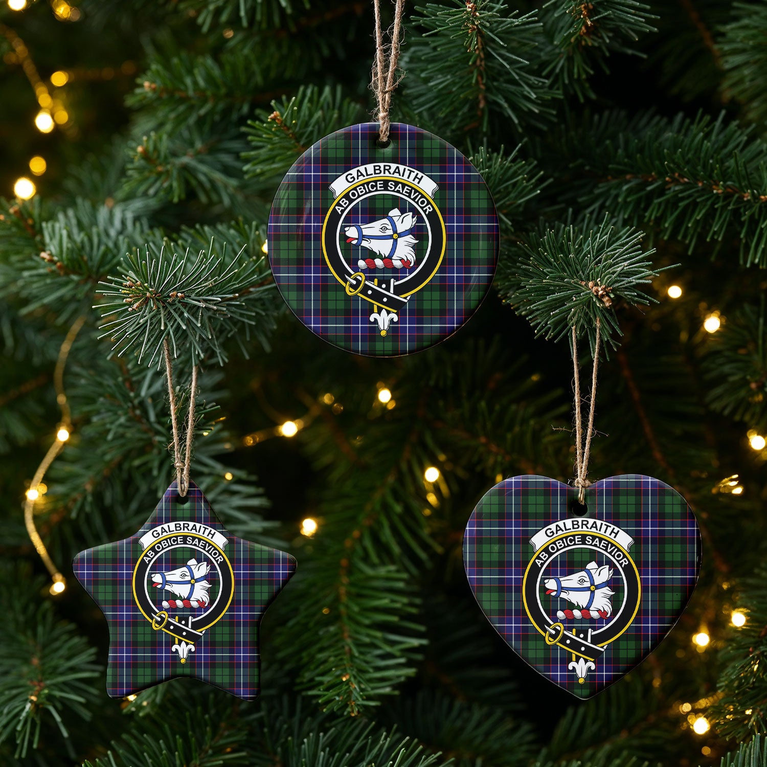 Galbraith Modern Tartan Crest Christmas Ceramic Ornament