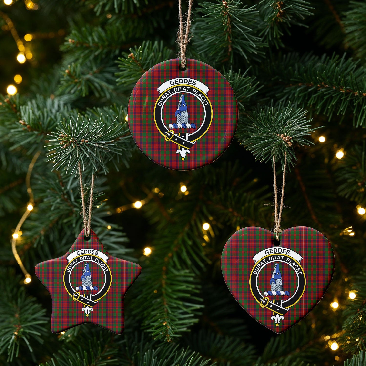 Geddes Tartan Crest Christmas Ceramic Ornament