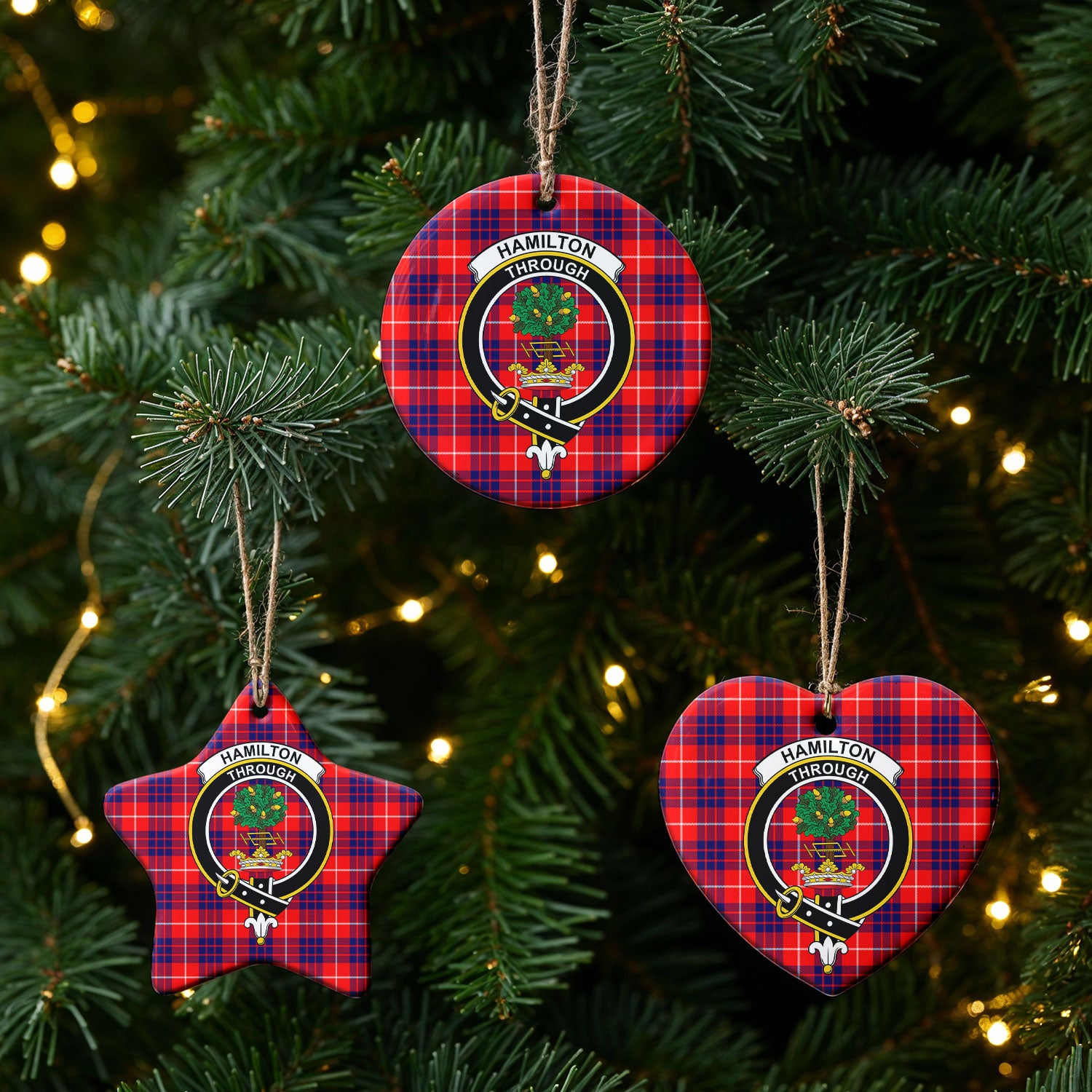 Hamilton Modern Tartan Crest Christmas Ceramic Ornament