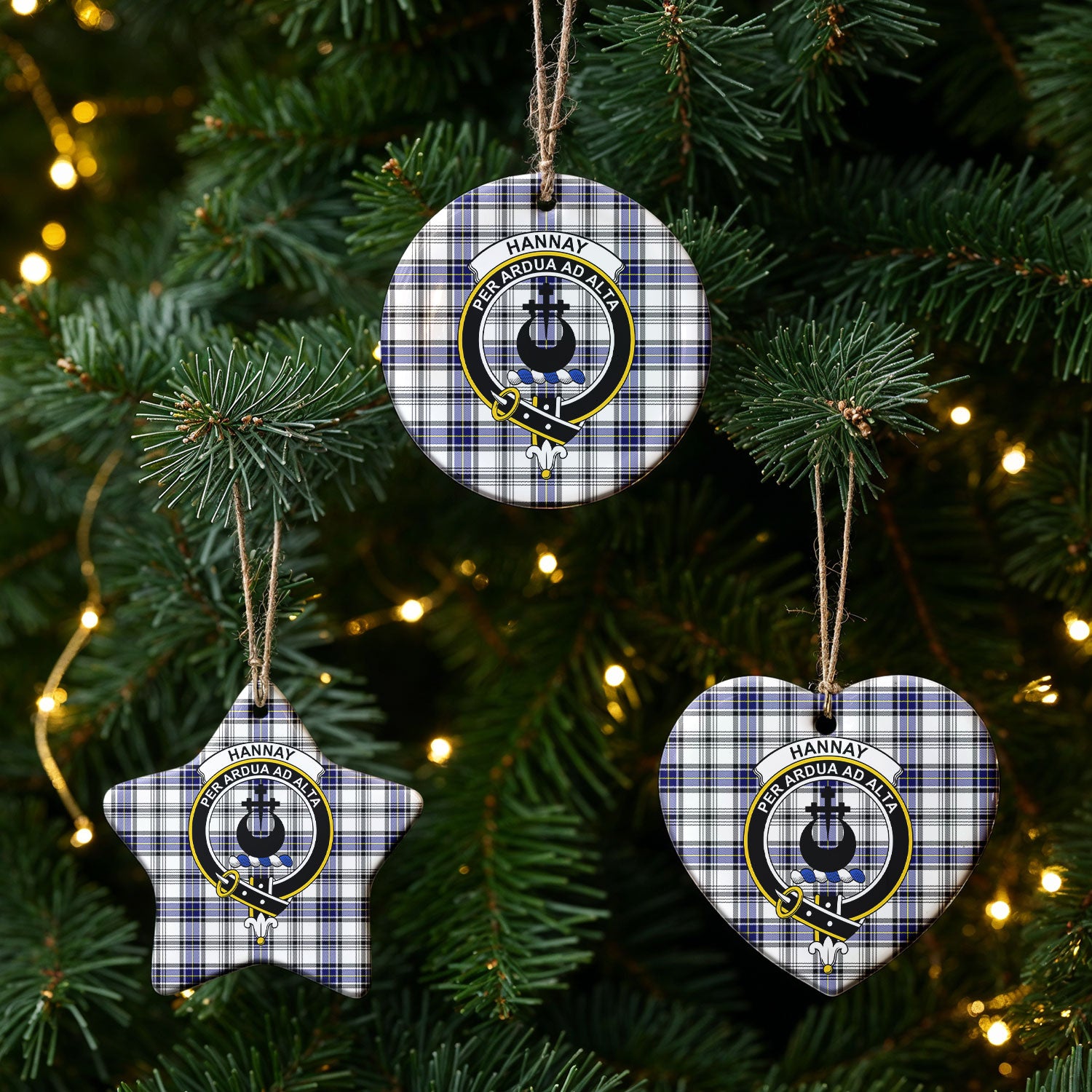 Hannay Modern Tartan Crest Christmas Ceramic Ornament