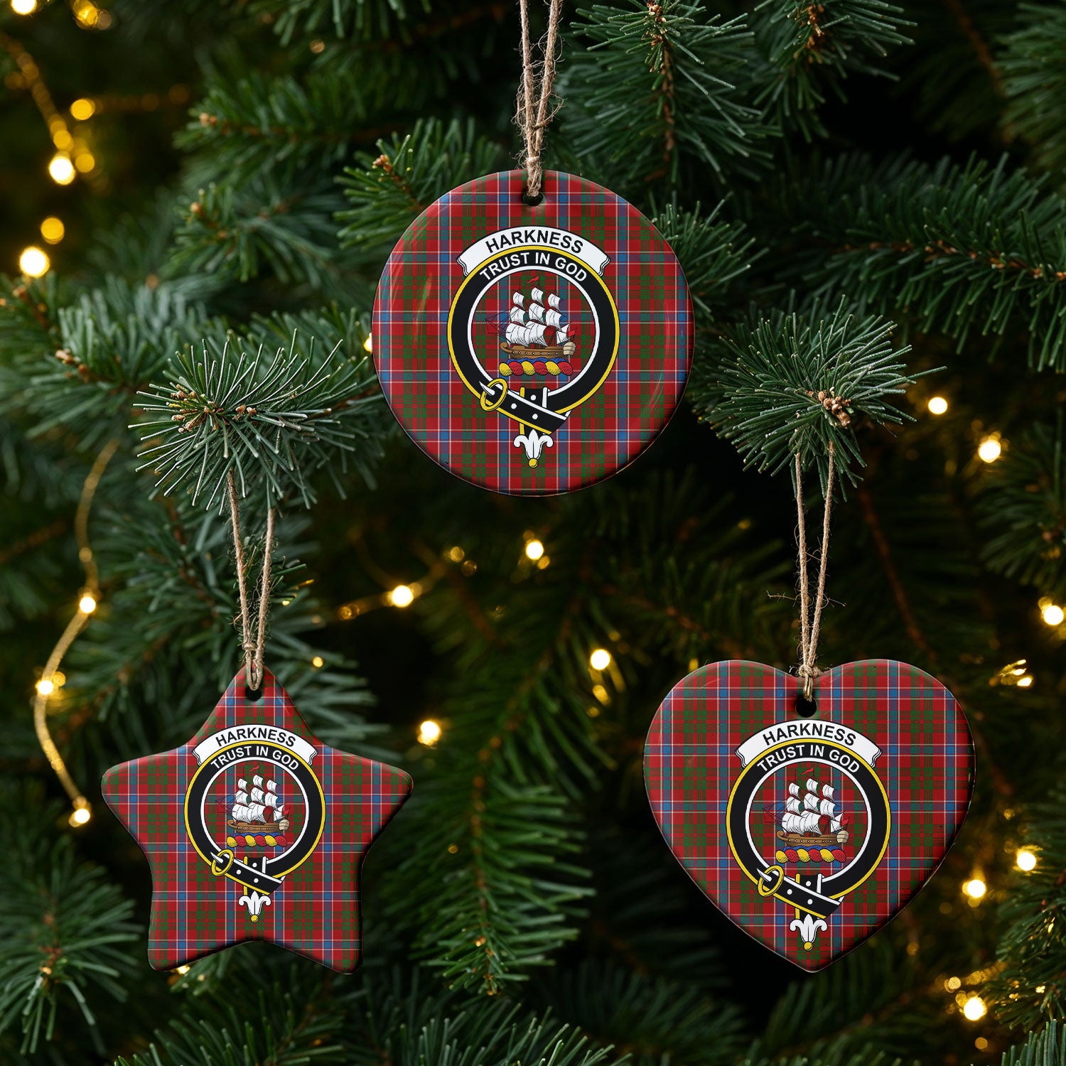 Harkness Dress Tartan Crest Christmas Ceramic Ornament