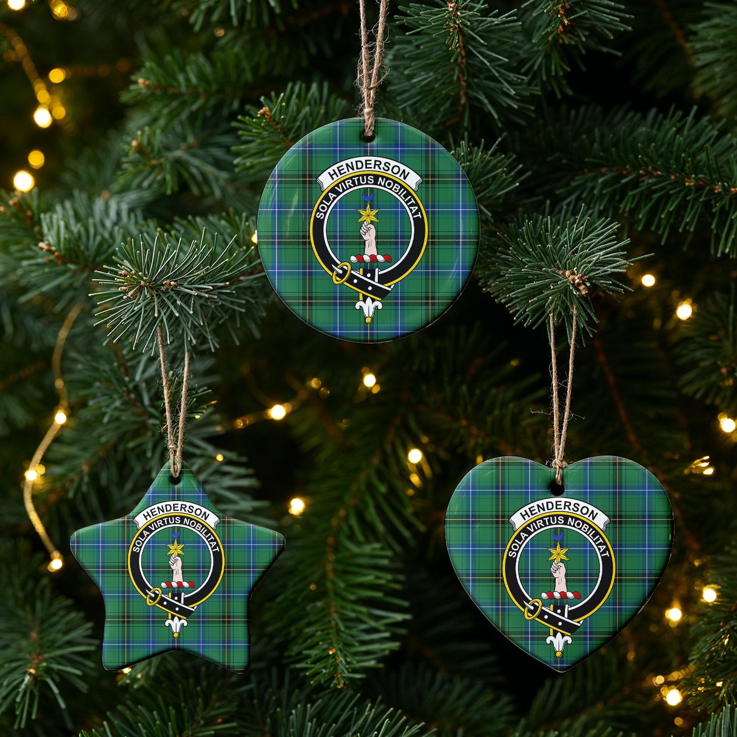 Henderson Ancient Tartan Crest Christmas Ceramic Ornament