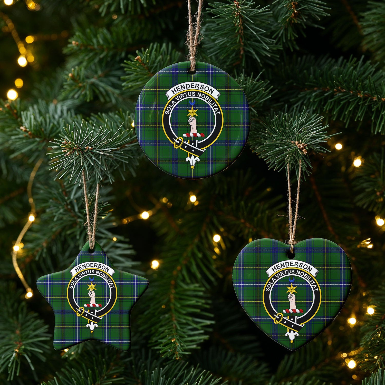 Henderson Modern Tartan Crest Christmas Ceramic Ornament