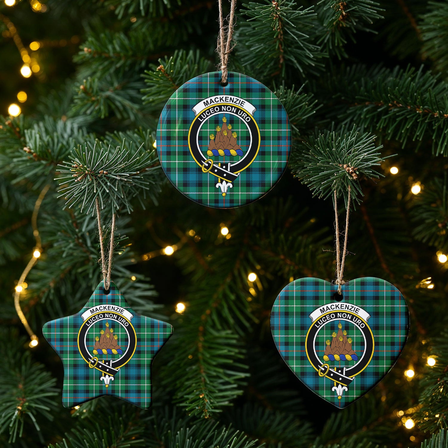 MacKenzie Ancient Tartan Crest Christmas Ceramic Ornament