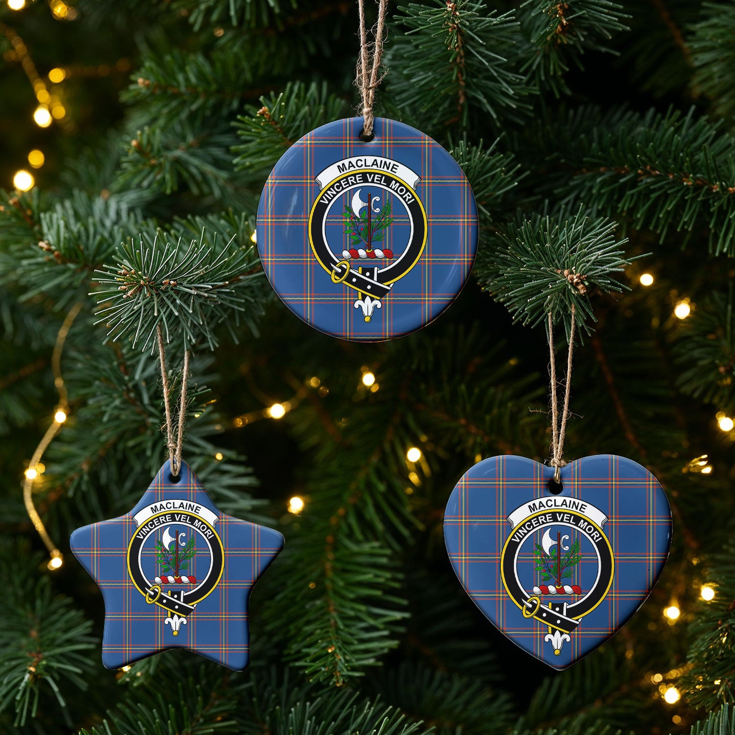MacLaine of Loch Buie Hunting Ancient Tartan Crest Christmas Ceramic Ornament