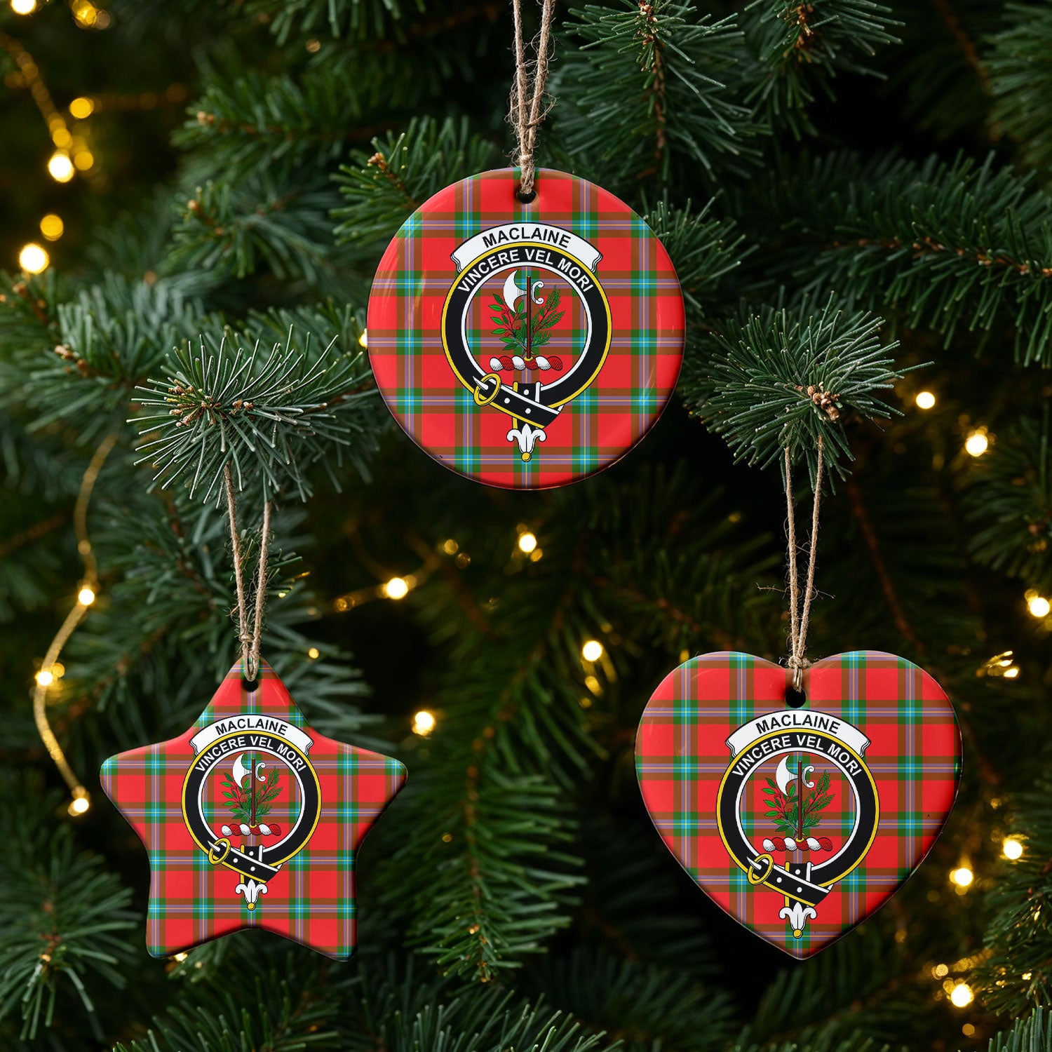 MacLaine of Loch Buie Tartan Crest Christmas Ceramic Ornament