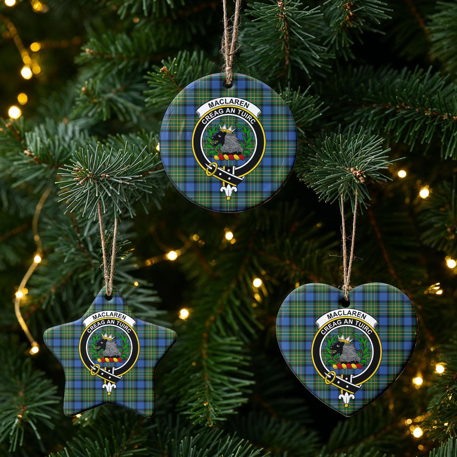 MacLaren Ancient Tartan Crest Christmas Ceramic Ornament