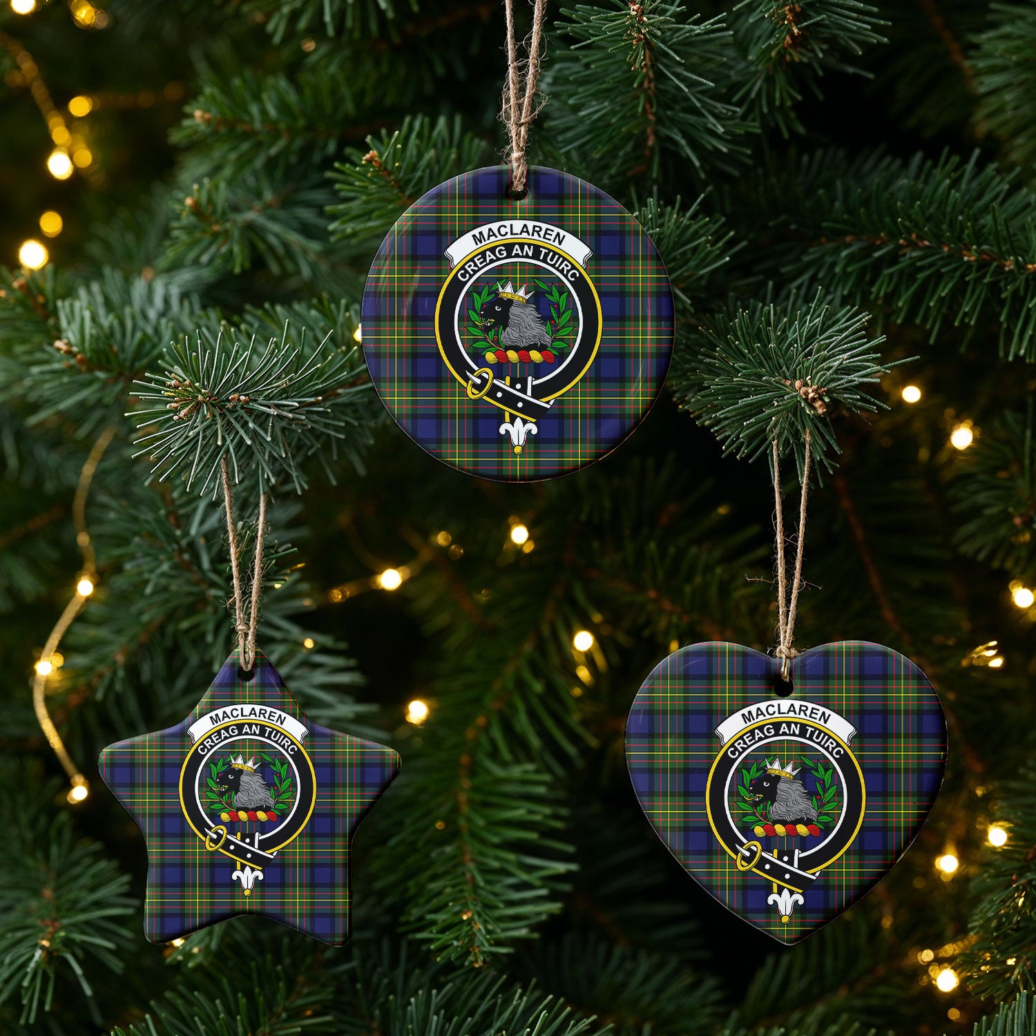 MacLaren Modern Tartan Crest Christmas Ceramic Ornament