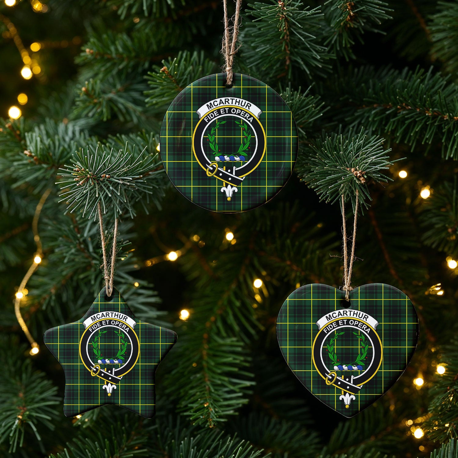 McArthur Modern Tartan Crest Christmas Ceramic Ornament