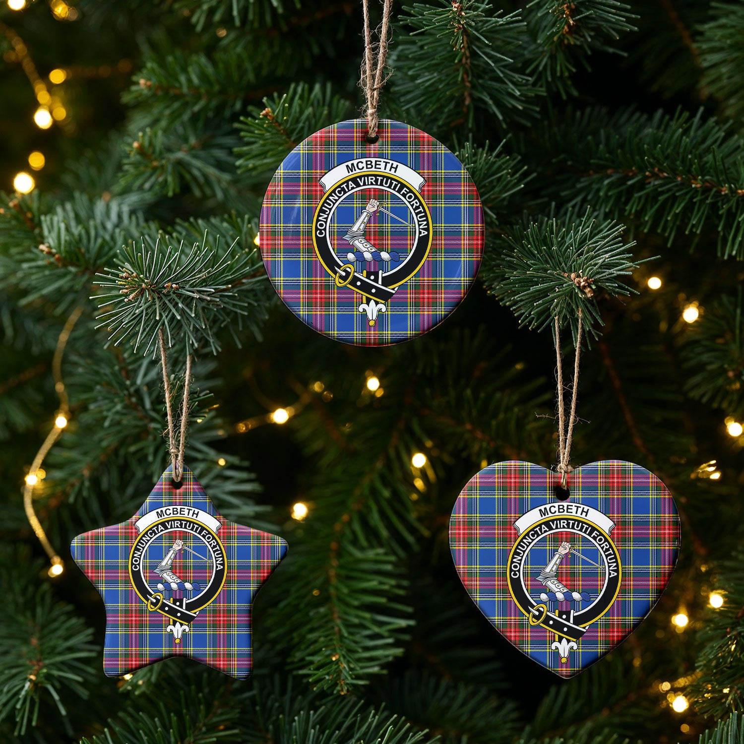 McBeth Modern Tartan Crest Christmas Ceramic Ornament
