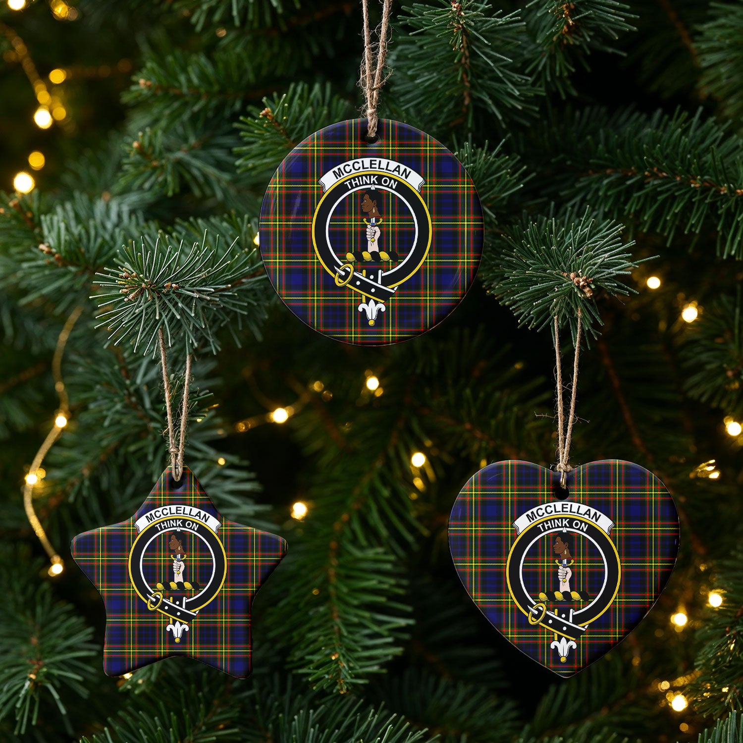 McClellan Modern Tartan Crest Christmas Ceramic Ornament